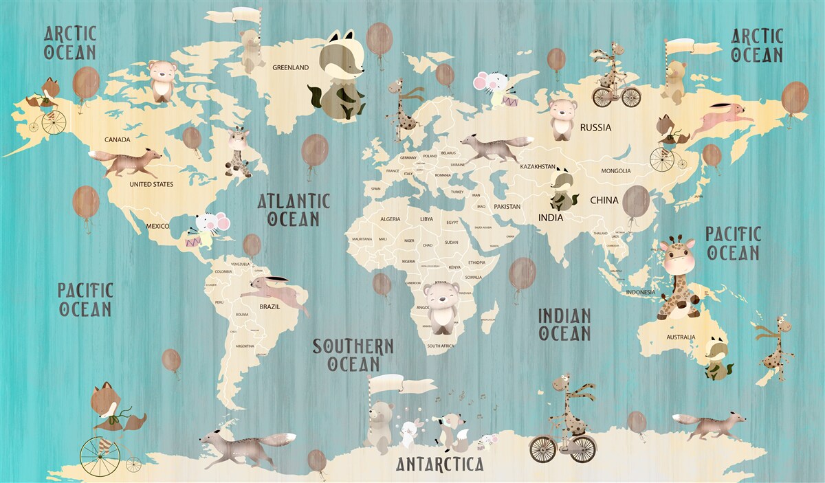 Fototapeta mapa świata dla dzieci z gradientem