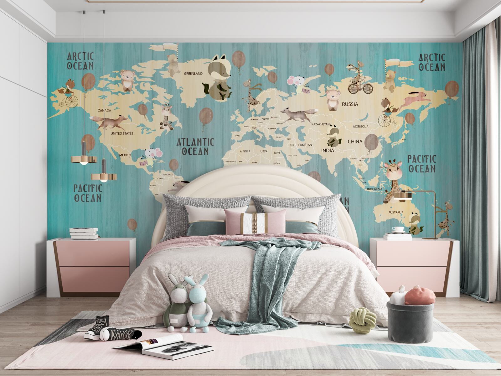 Fototapeta mapa świata dla dzieci z gradientem