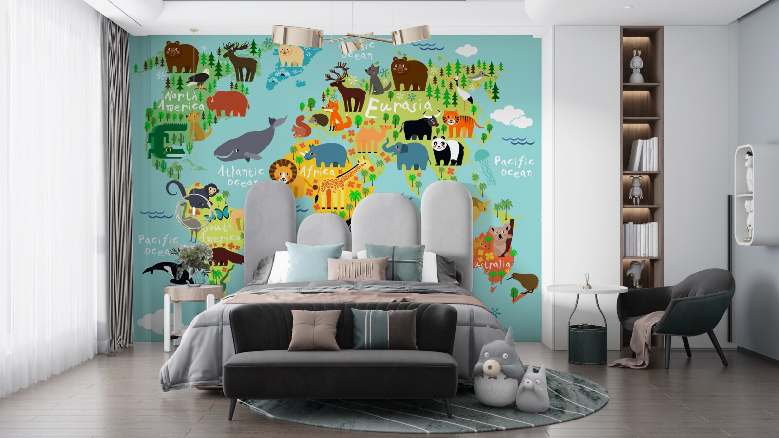 Fototapeta mapa świata dla dzieci i mieszkańców kontynentów