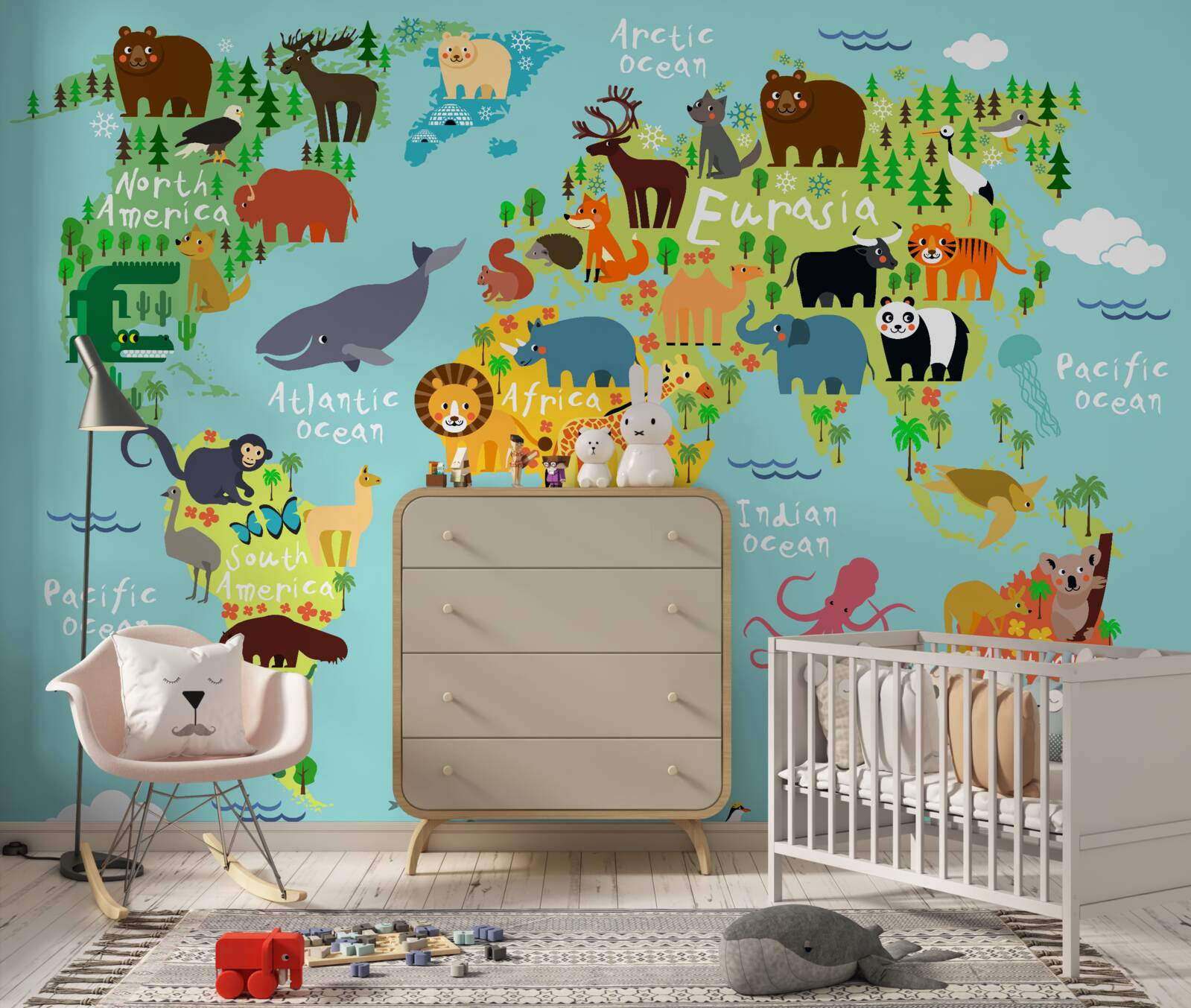 Fototapeta mapa świata dla dzieci i mieszkańców kontynentów