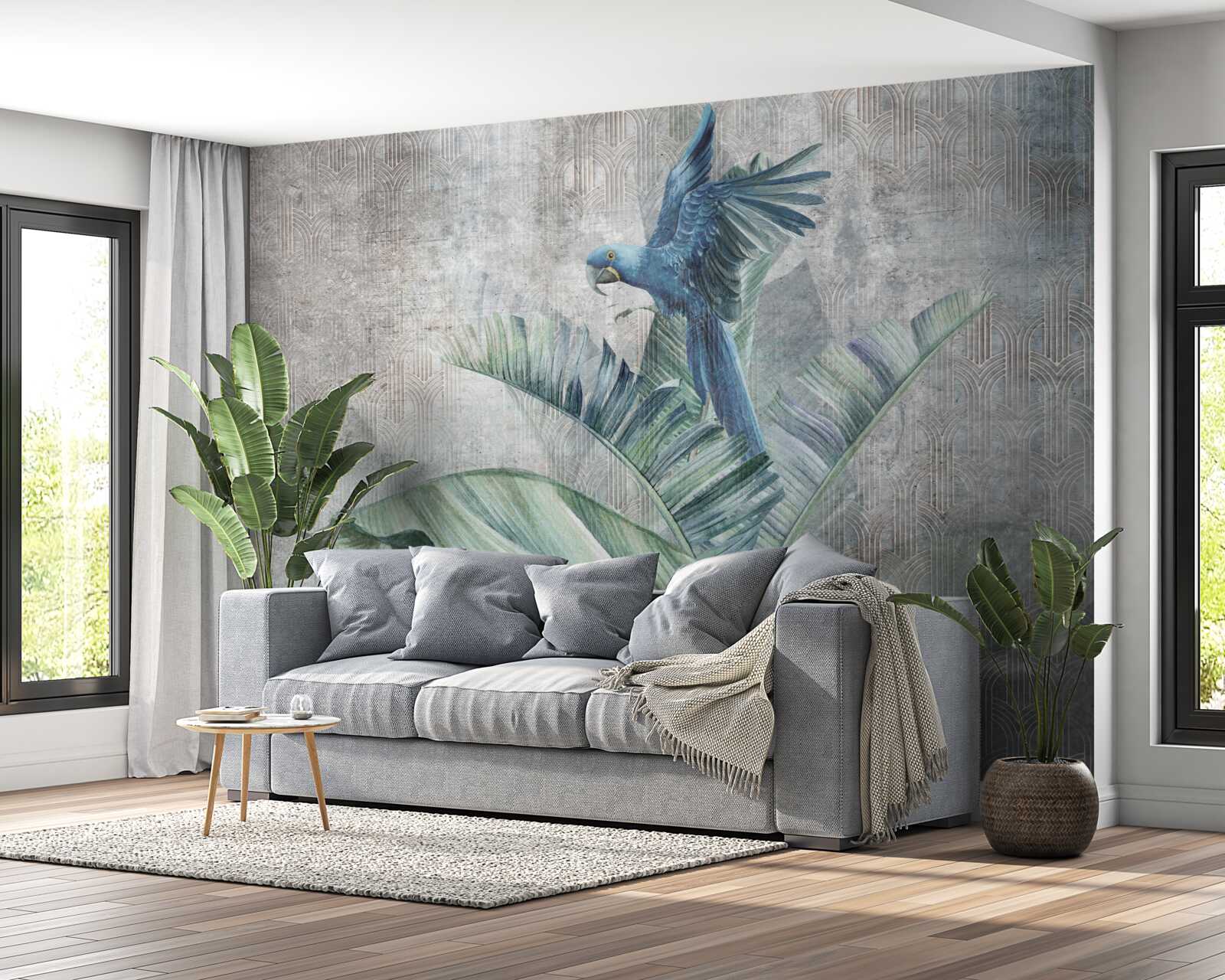 Fototapeta papuga ląduje na palmie