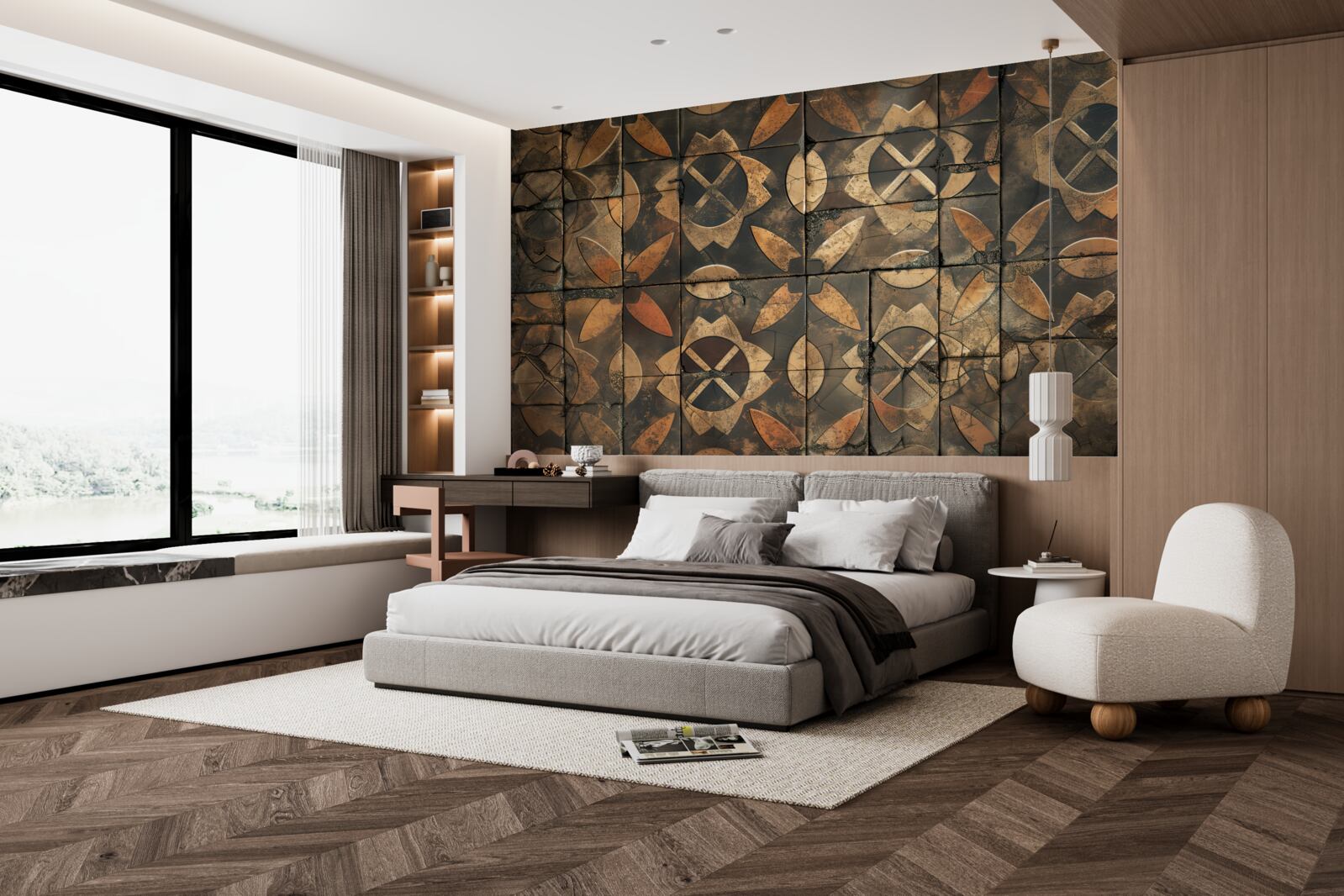 Fototapeta kompozycja geometryczna z elementami liści