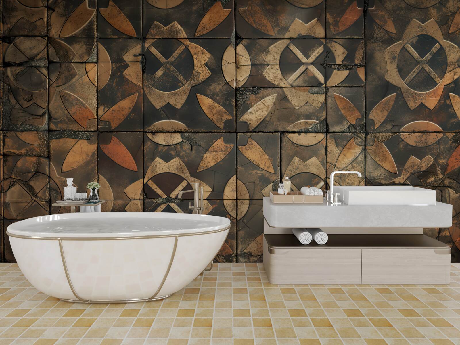 Fototapeta kompozycja geometryczna z elementami liści