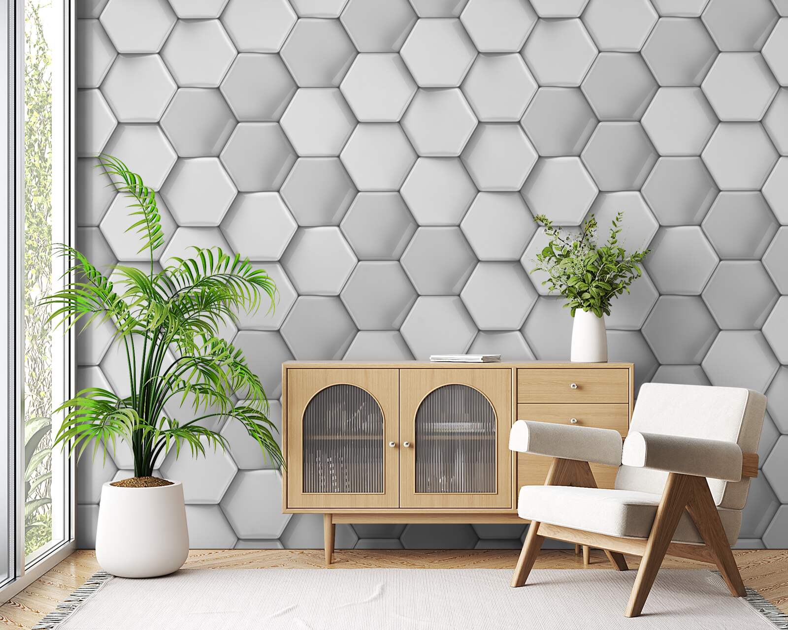 Fototapeta wolumetryczne szare pięciokąty