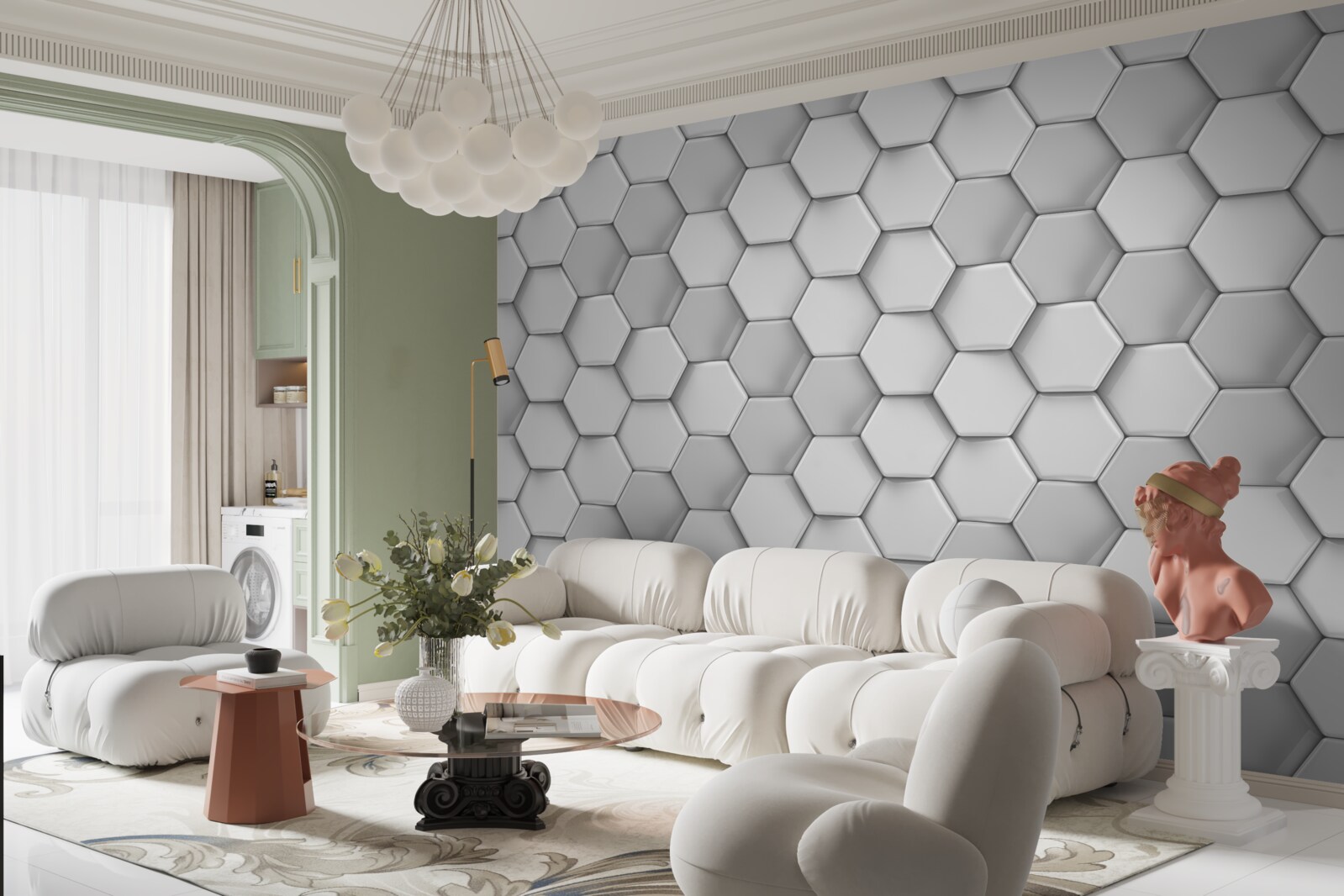 Fototapeta wolumetryczne szare pięciokąty