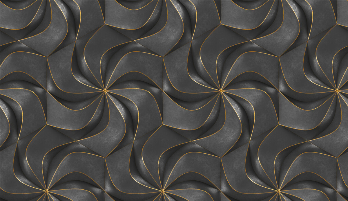 Fototapeta ciemne wzory 3d ze złotymi akcentami