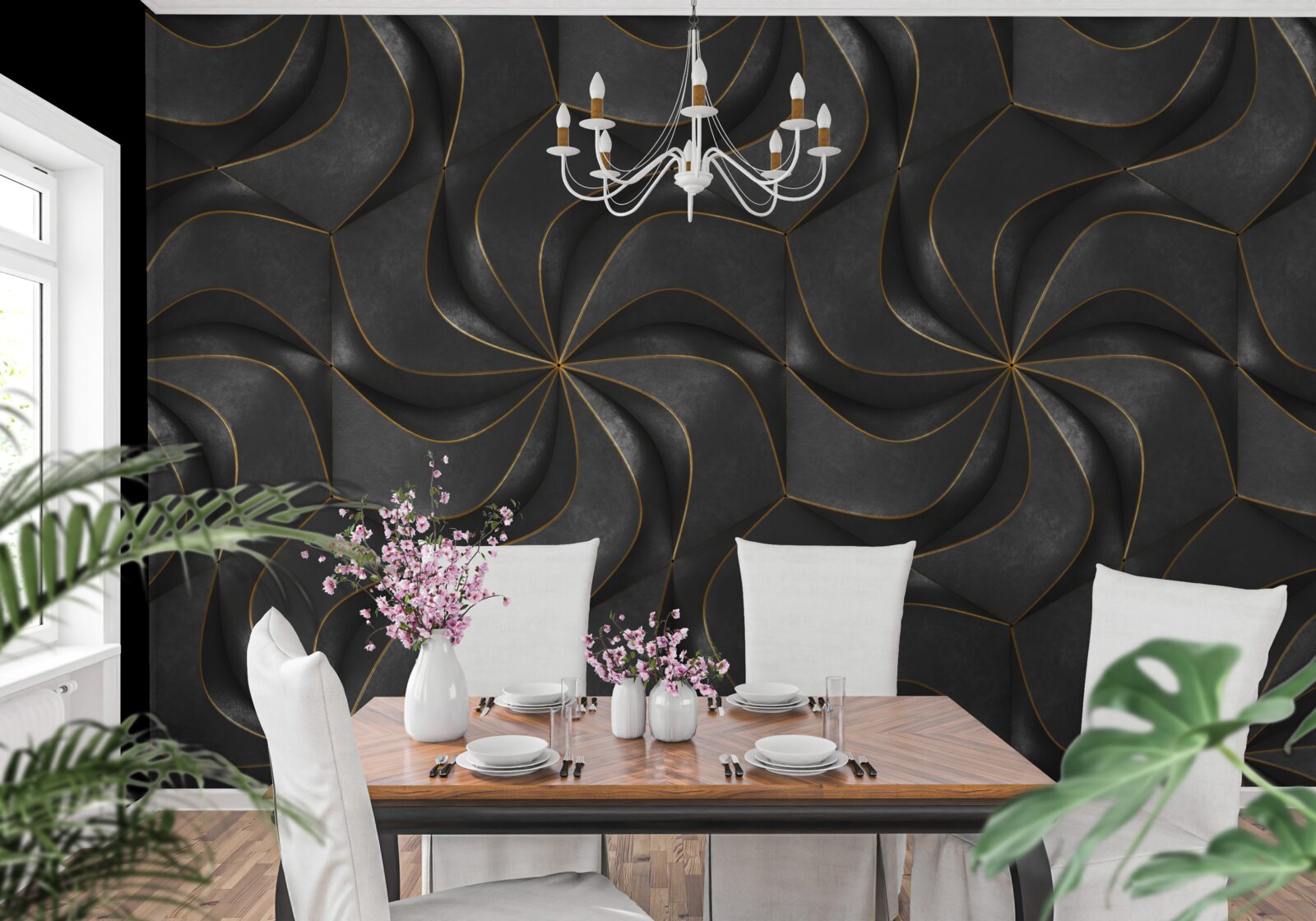 Fototapeta ciemne wzory 3d ze złotymi akcentami