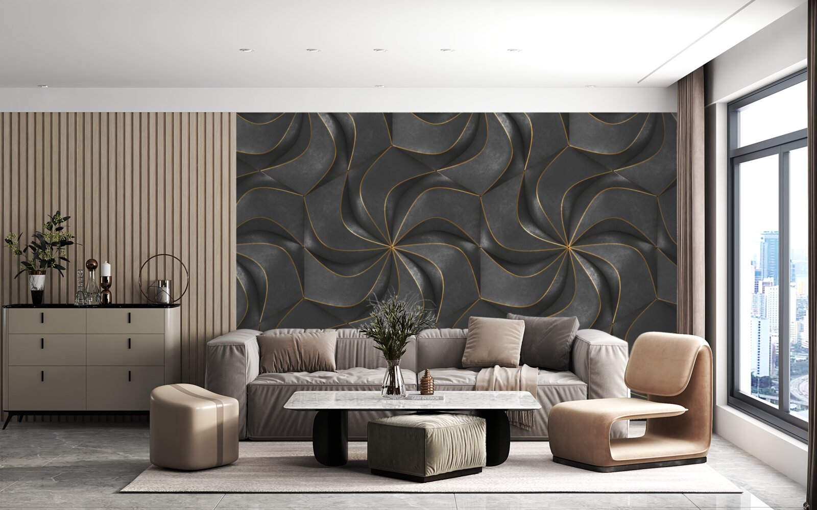 Fototapeta ciemne wzory 3d ze złotymi akcentami