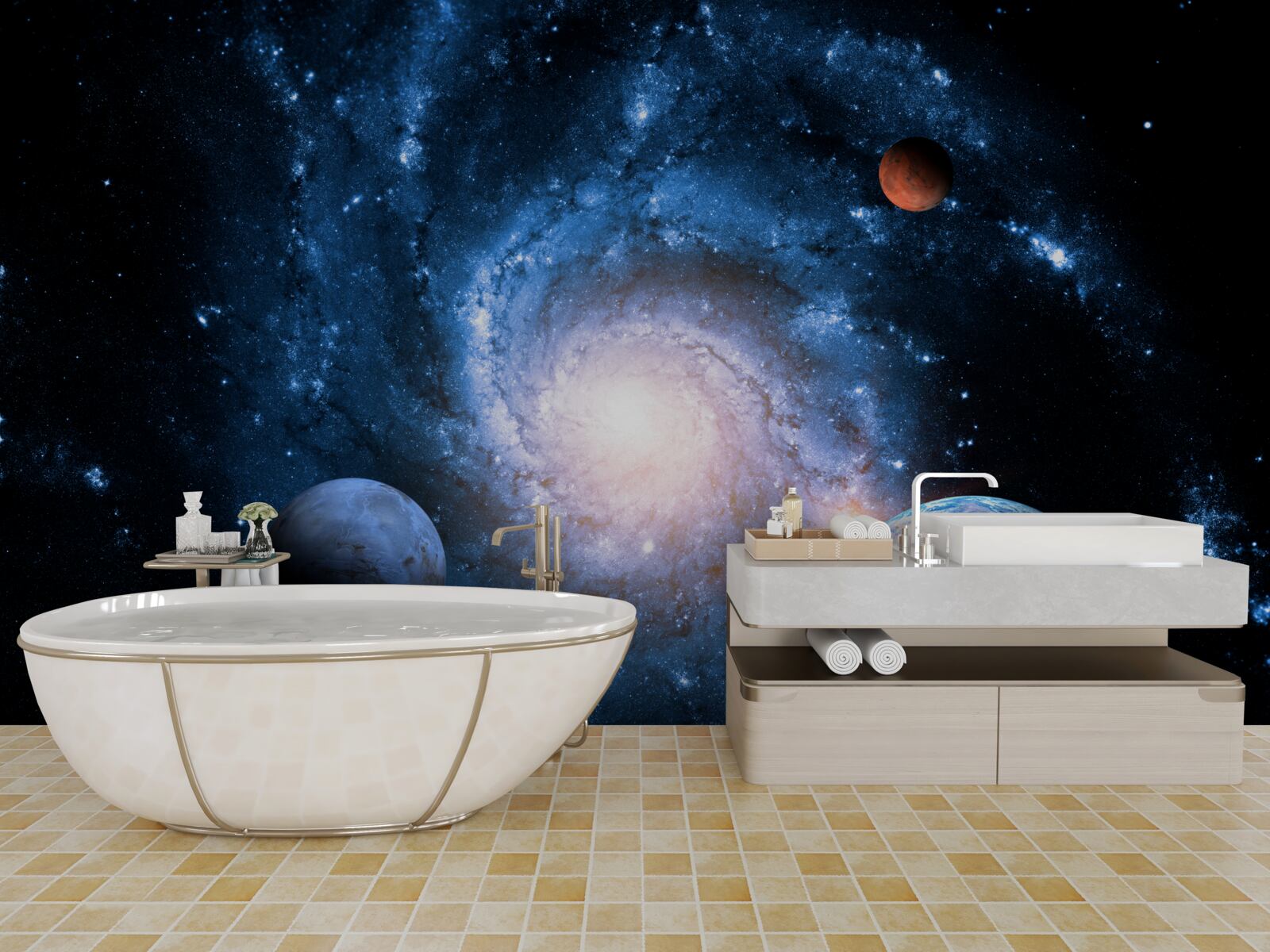 Fototapeta ponura przestrzeń kosmiczna z ciałami niebieskimi