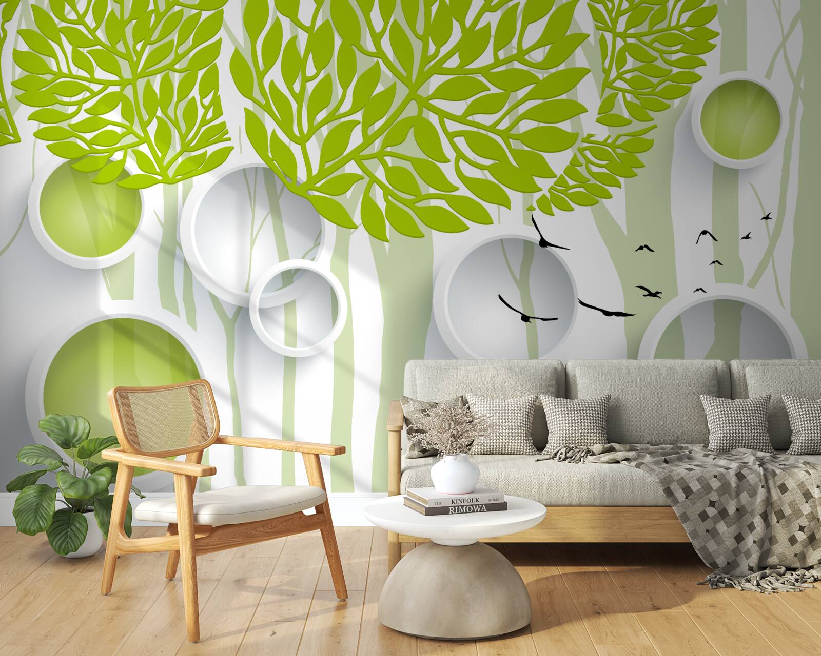 Fototapeta abstrakcyjny obraz wiosennych drzew o jasnozielonym kolorze