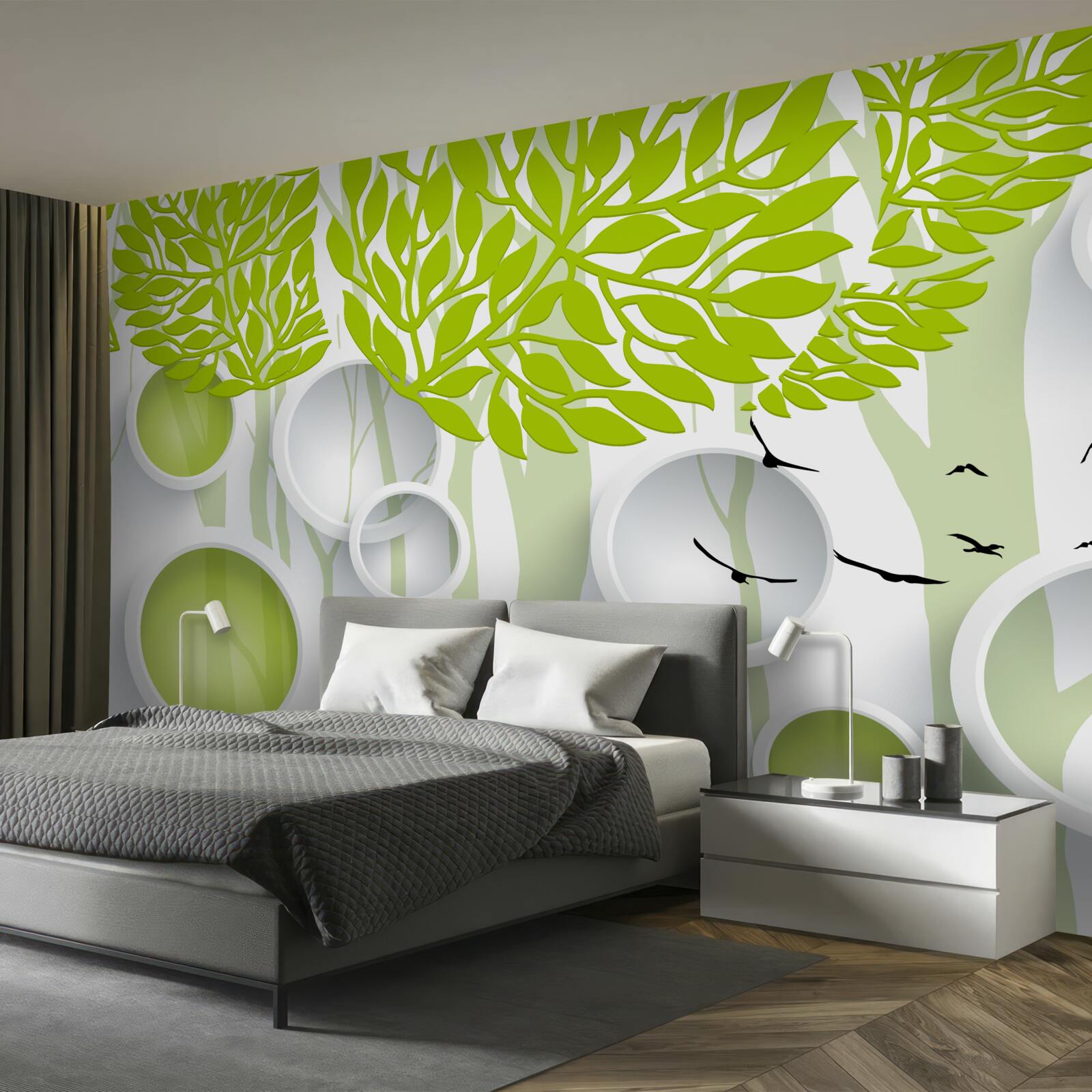 Fototapeta abstrakcyjny obraz wiosennych drzew o jasnozielonym kolorze