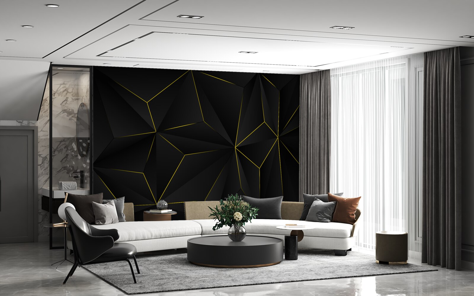 Fototapeta ciemne tło ze złotymi krawędziami kształtów