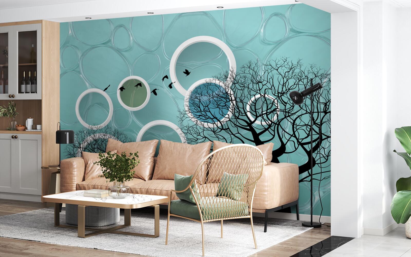 Fototapeta turkusowe koła i drzewa