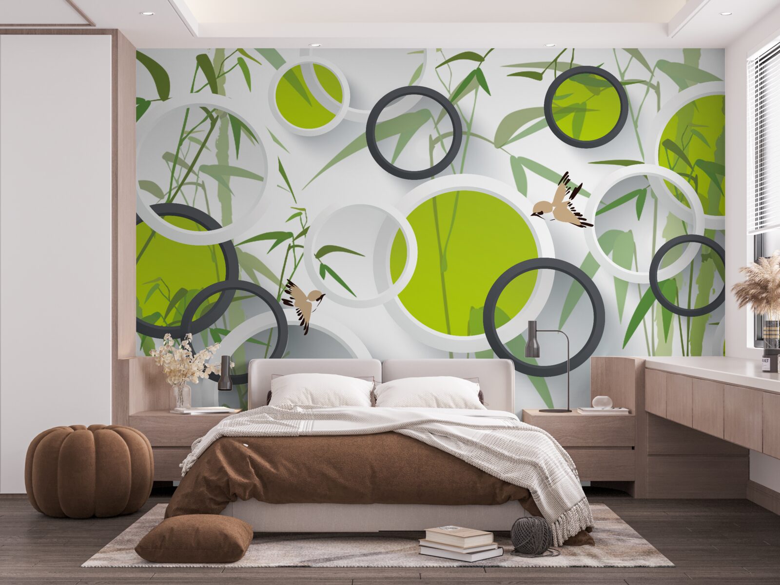 Fototapeta okręgi na roślinach i ptakach