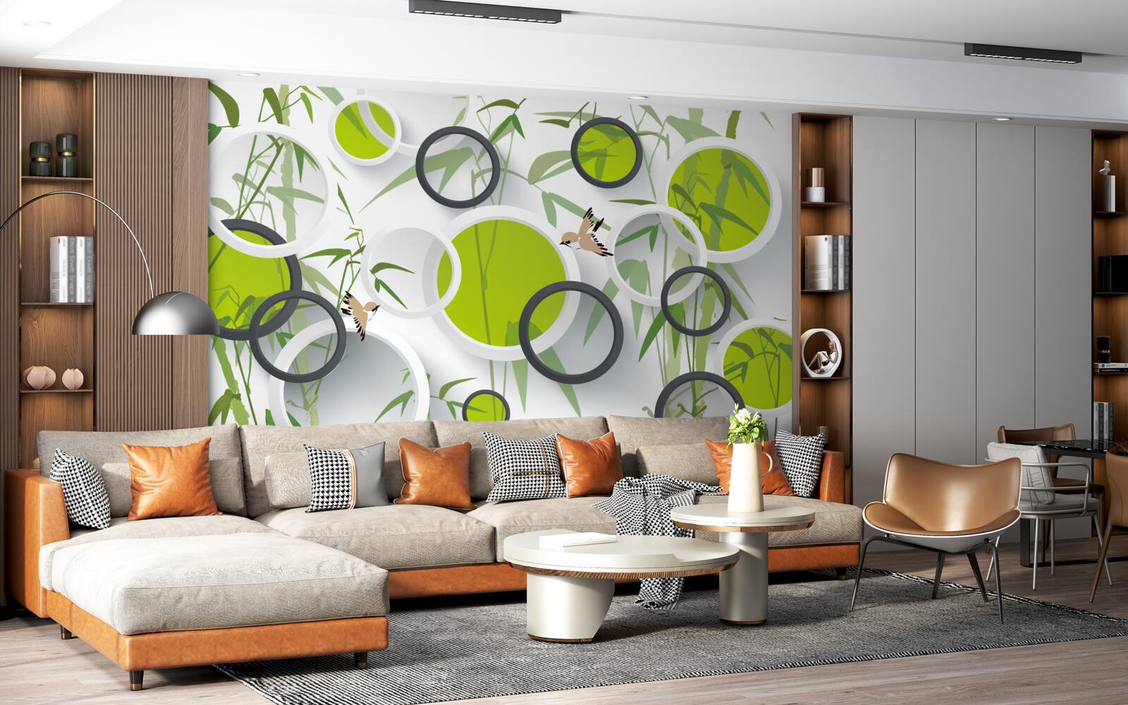 Fototapeta okręgi na roślinach i ptakach