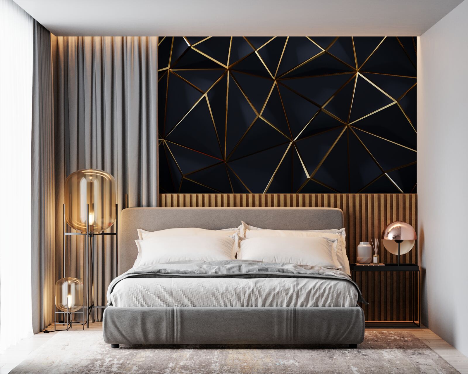 Fototapeta złote trójkąty z czarnymi akcentami