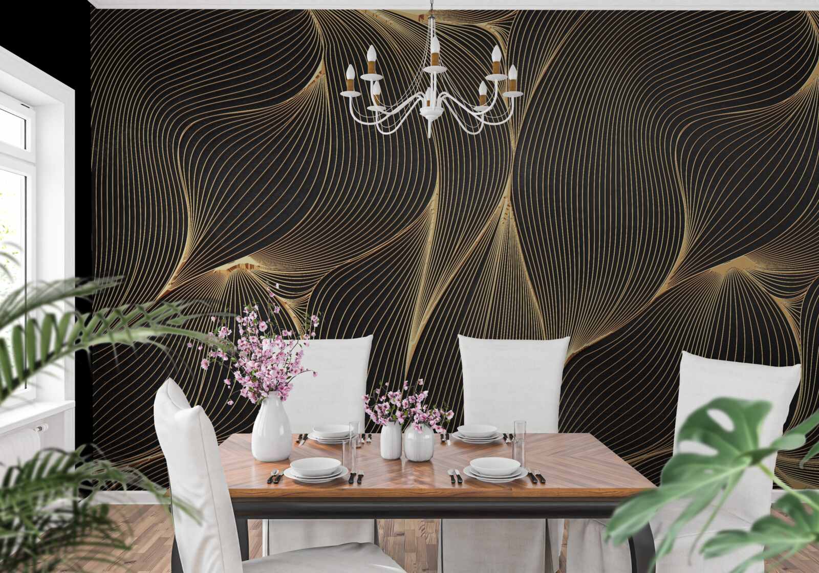 Fototapeta abstrakcja z gładkimi złotymi liniami