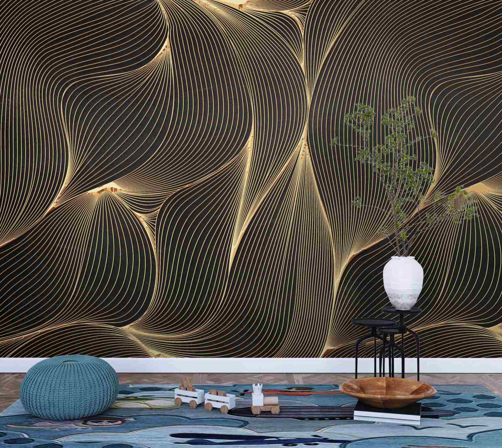 Fototapeta abstrakcja z gładkimi złotymi liniami