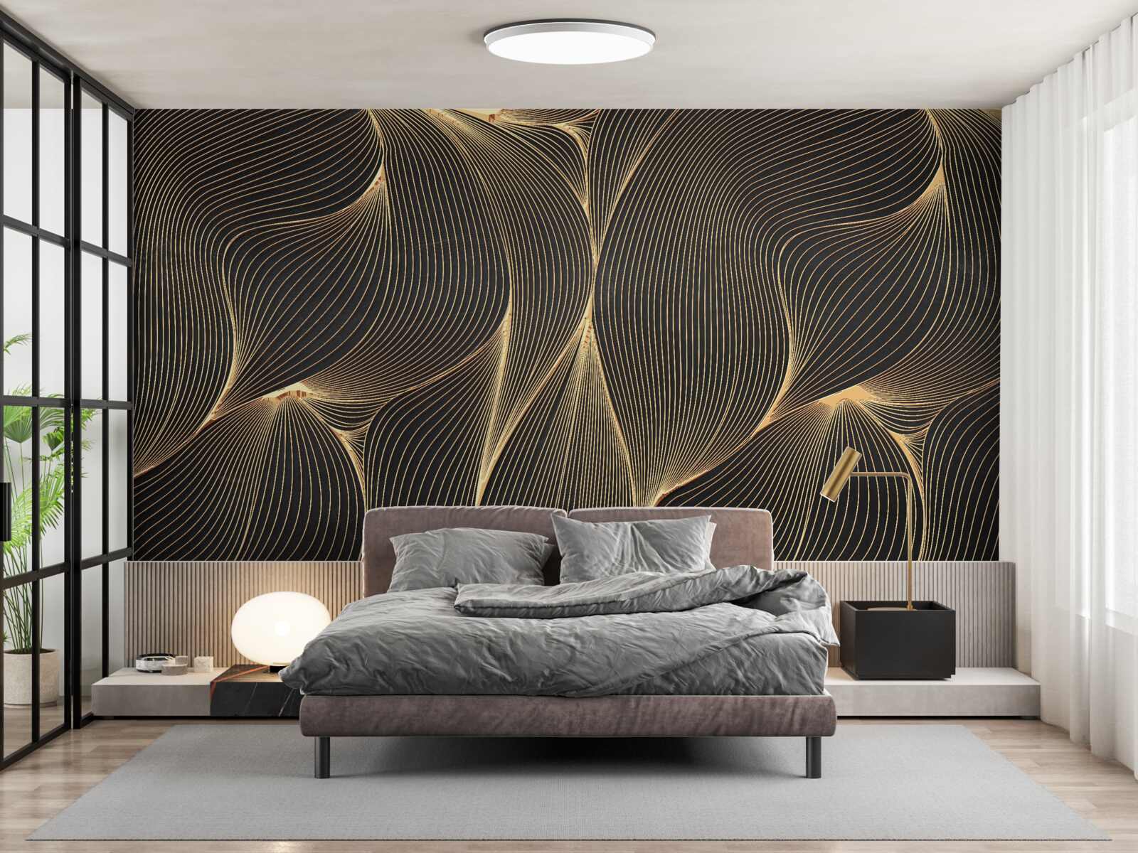 Fototapeta abstrakcja z gładkimi złotymi liniami