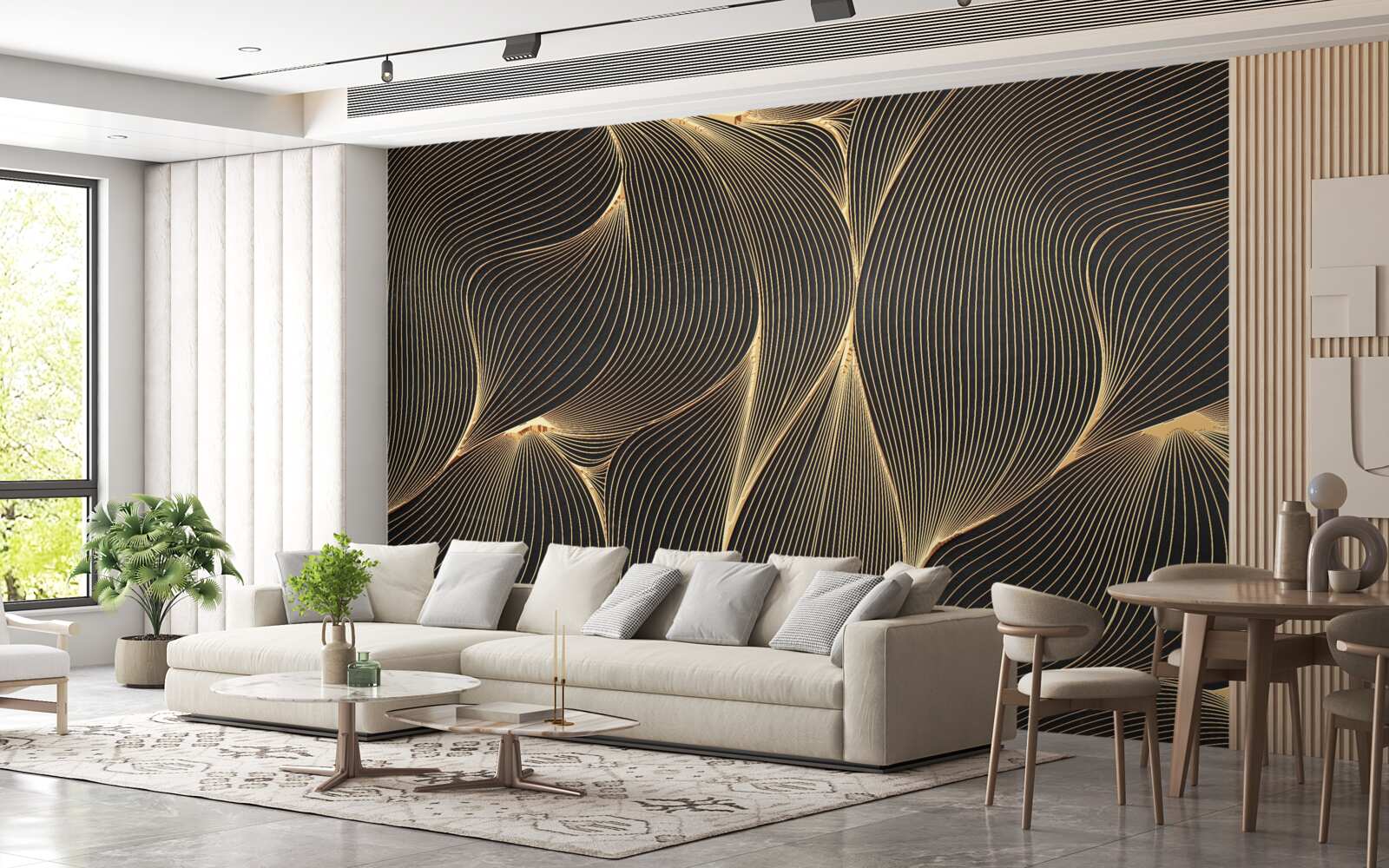 Fototapeta abstrakcja z gładkimi złotymi liniami