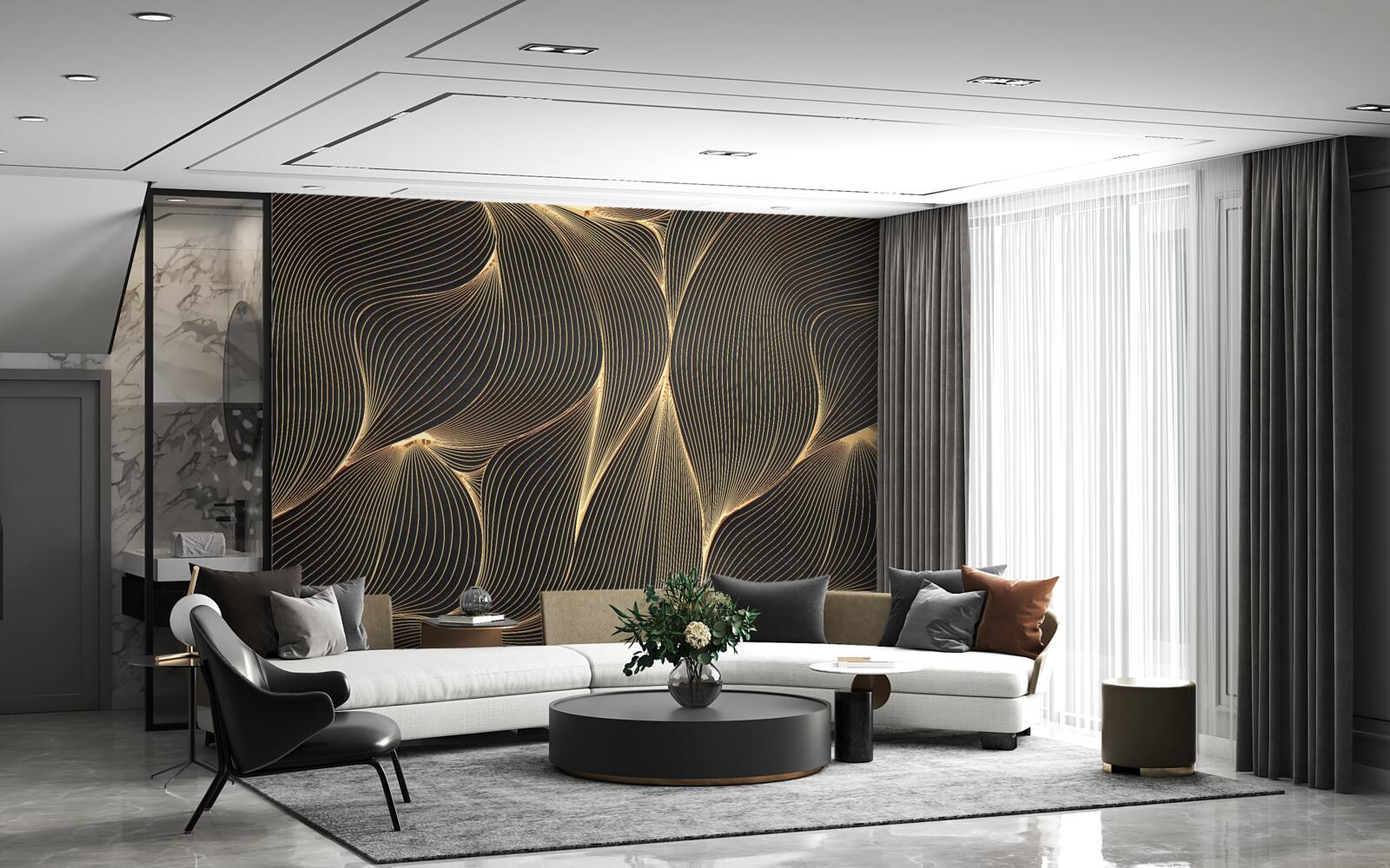 Fototapeta abstrakcja z gładkimi złotymi liniami