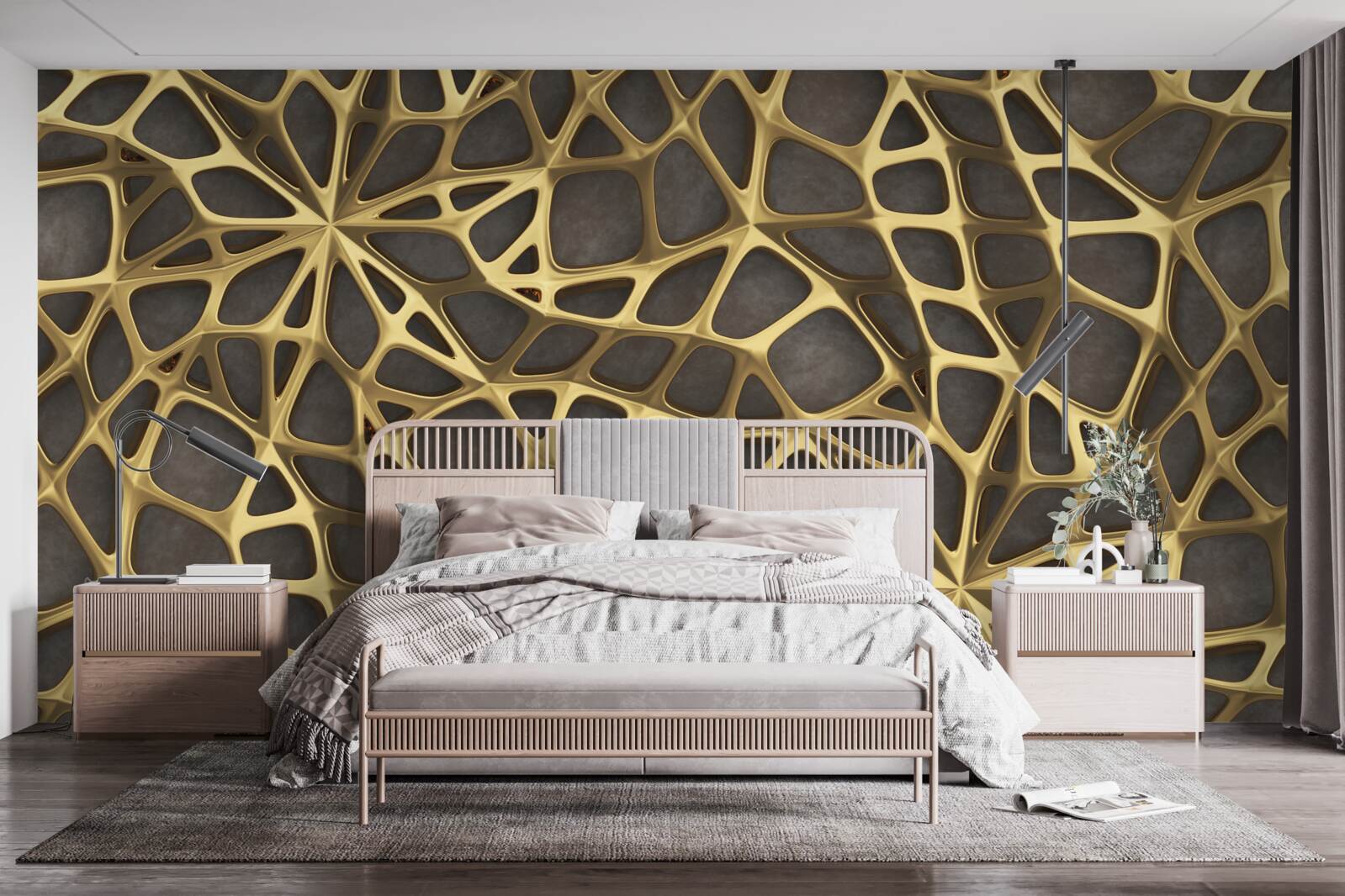 Fototapeta sieć ma złoty kolor na brązowym tle