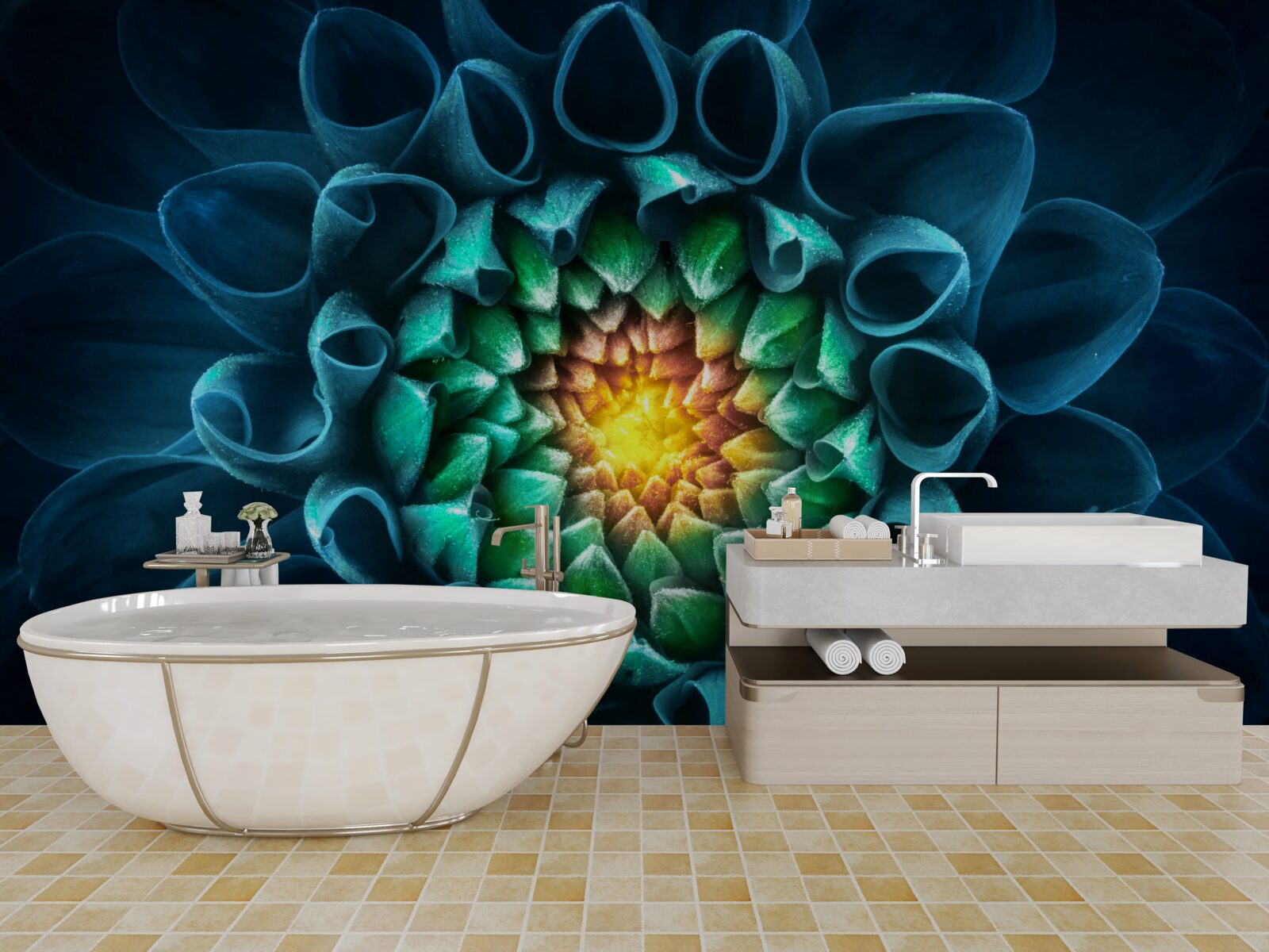 Fototapeta pączek niebieskiej piwonii w abstrakcyjnym stylu