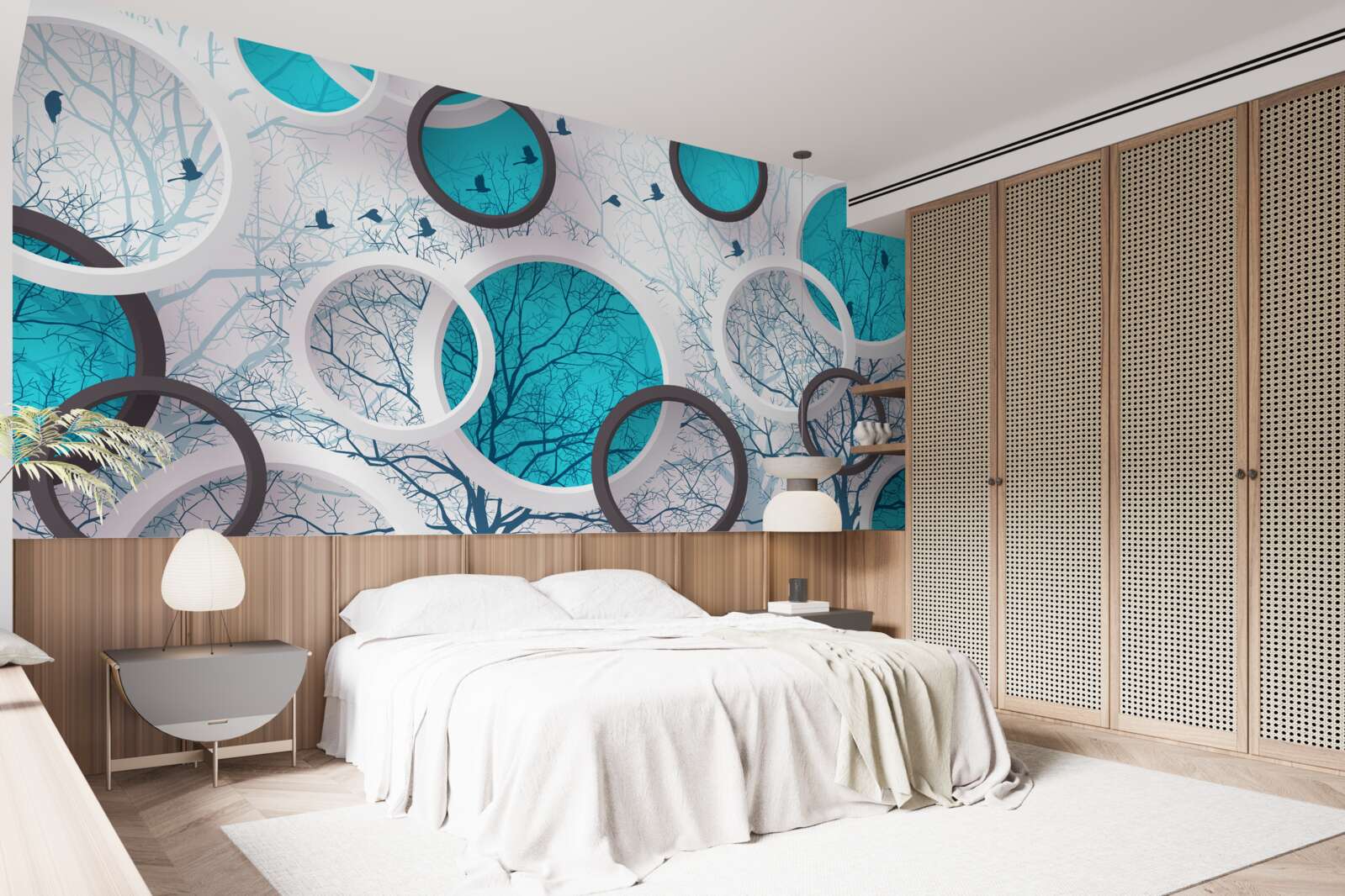 Fototapeta turkusowe koła i drzewa