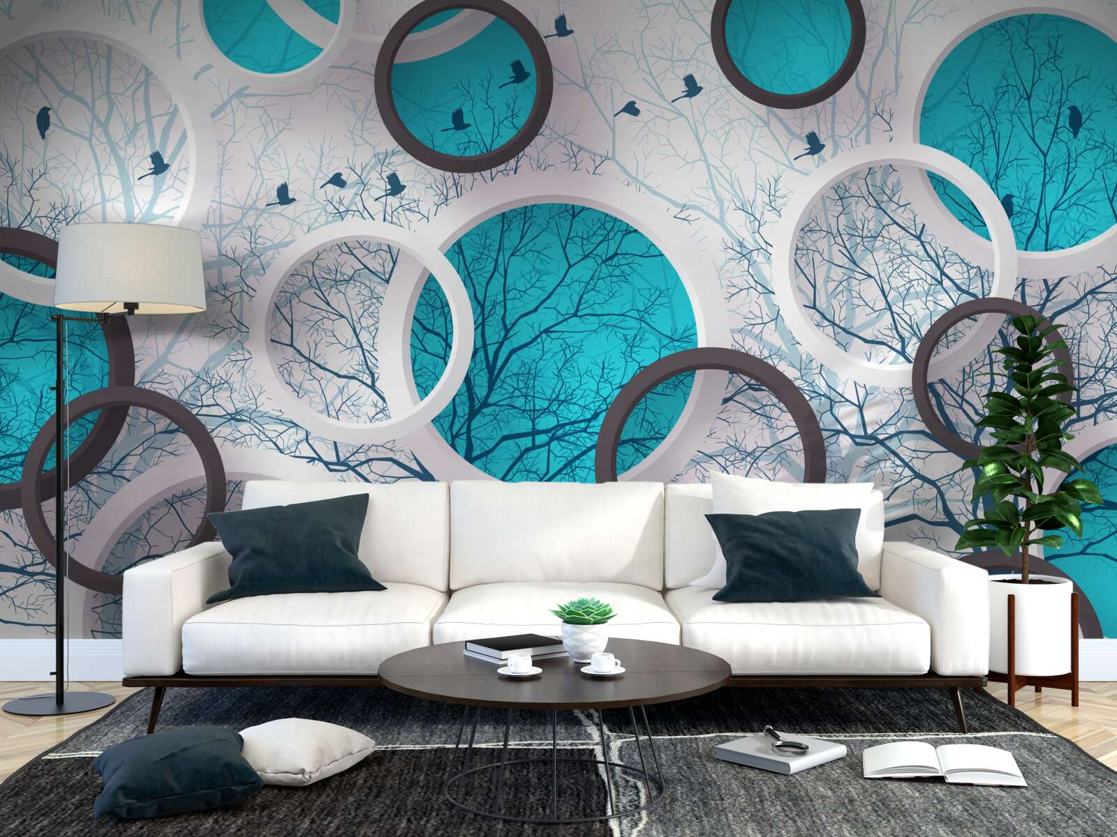 Fototapeta turkusowe koła i drzewa