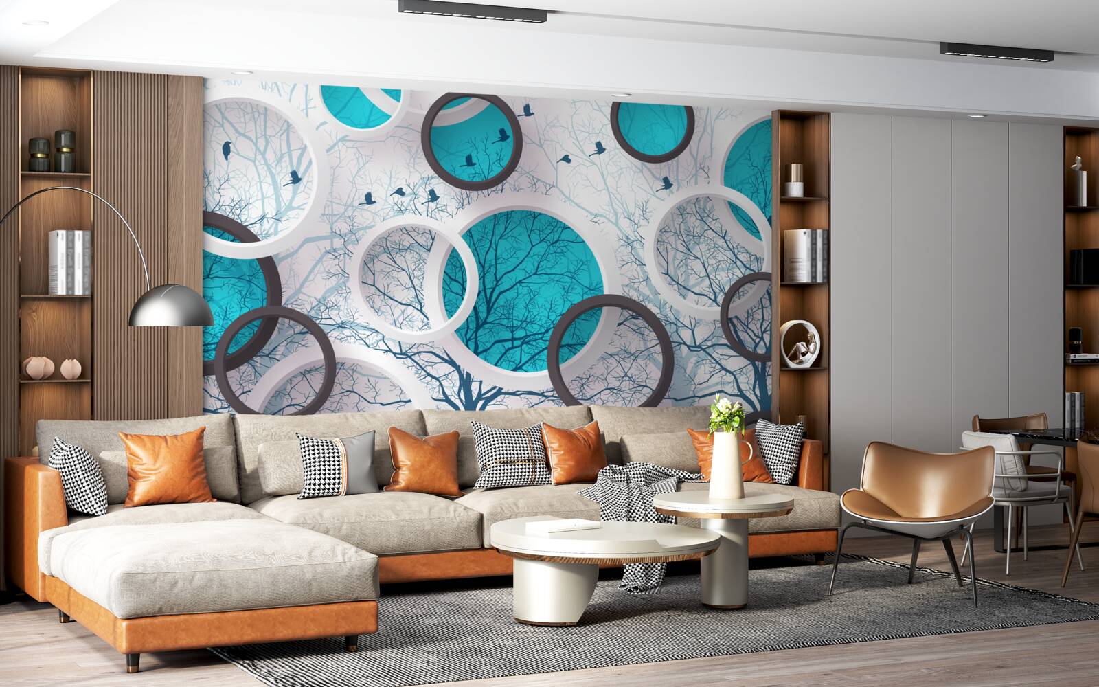 Fototapeta turkusowe koła i drzewa