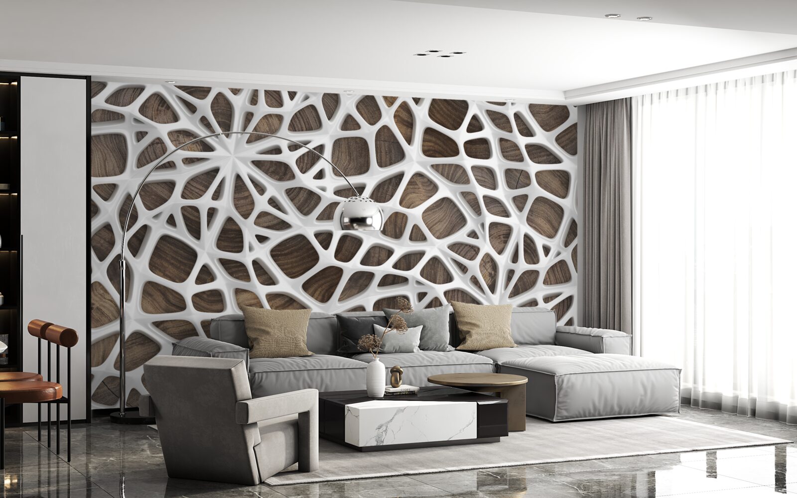 Fototapeta wolumetryczna śnieżnobiała sieć