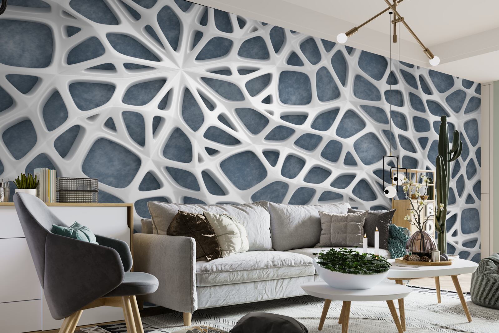 Fototapeta biała koronka na niebieskim tle