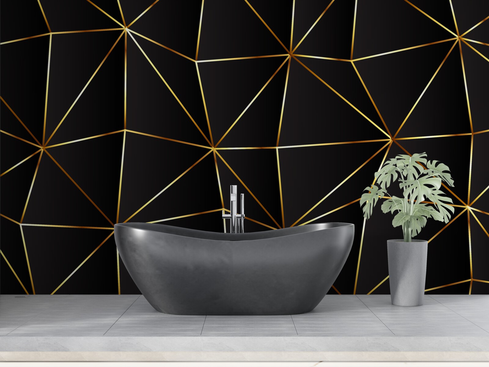 Fototapeta złote elementy na czarnym tle trójkątów