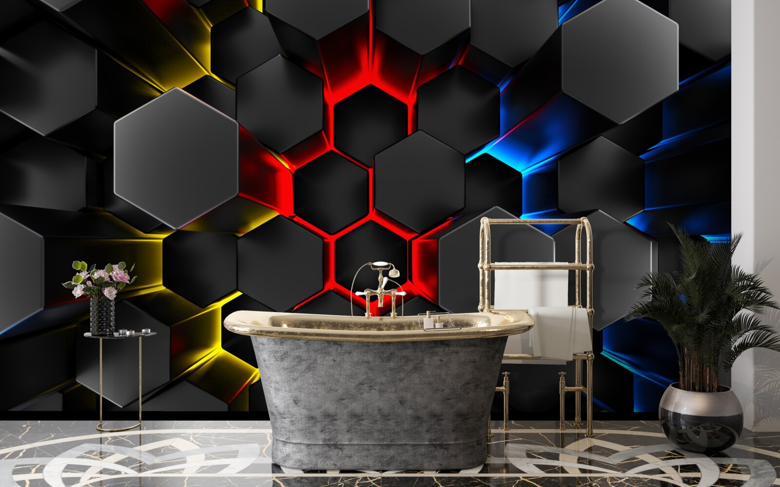 Fototapeta czarne postacie w świetle wielobarwnych świateł