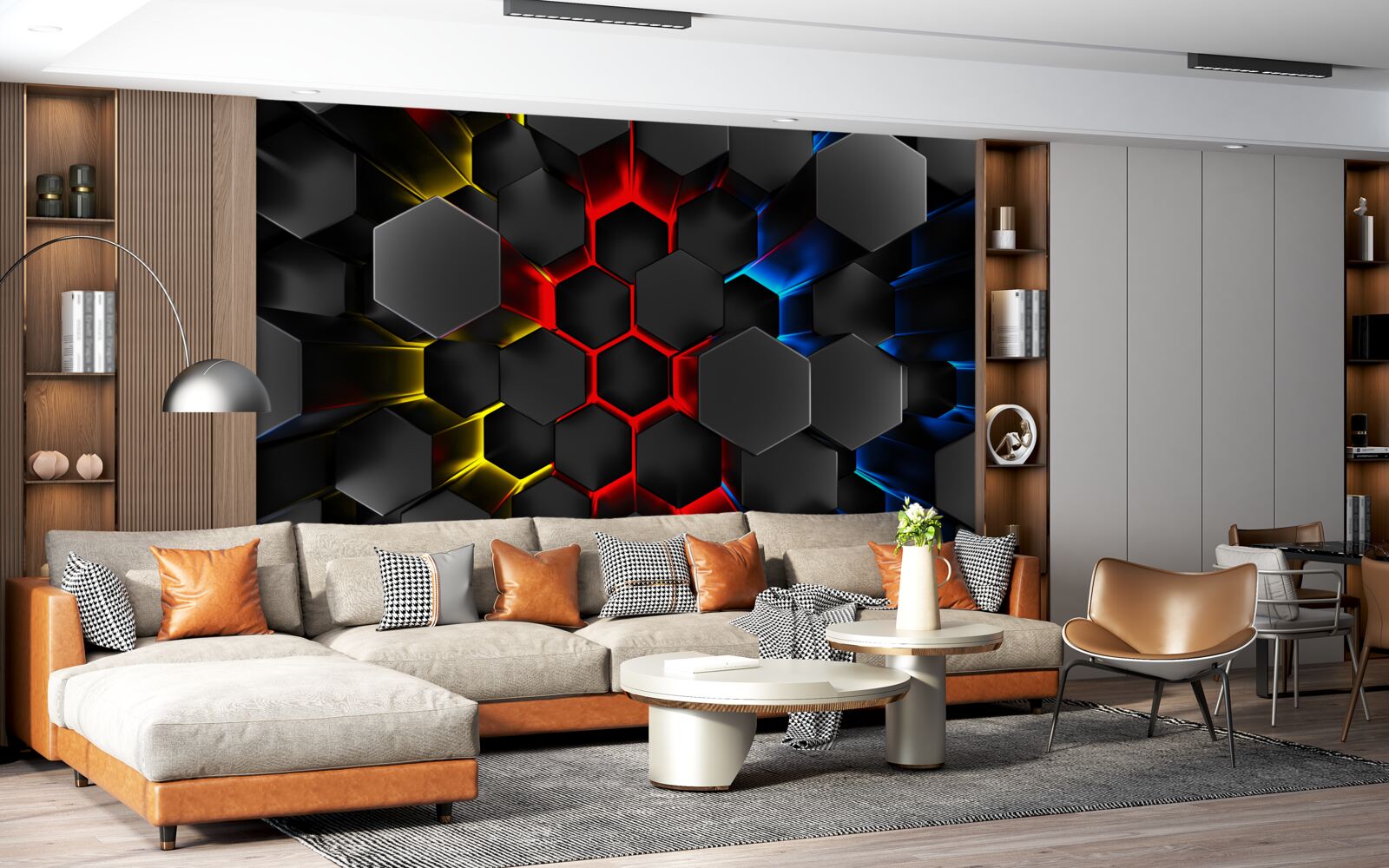 Fototapeta czarne postacie w świetle wielobarwnych świateł