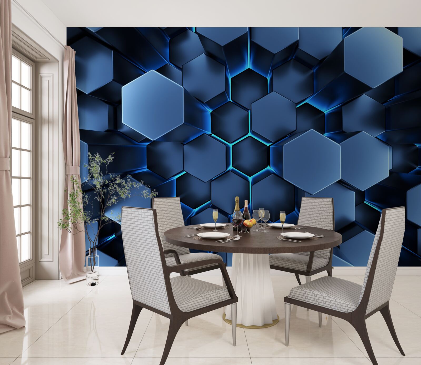 Fototapeta niebieskie pięciokąty są wolumetryczne