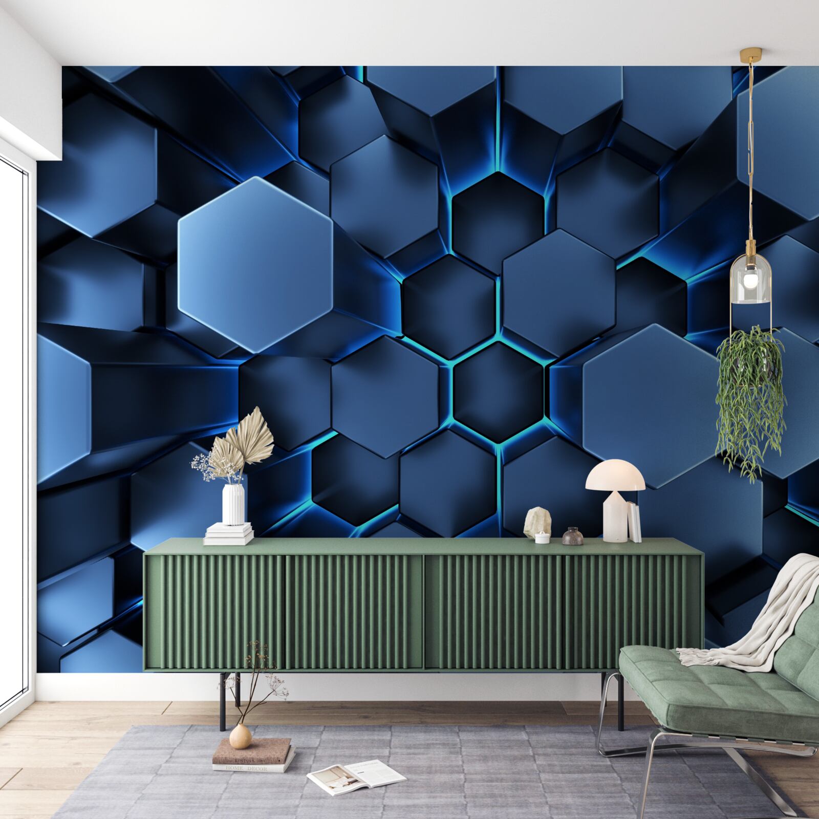 Fototapeta niebieskie pięciokąty są wolumetryczne