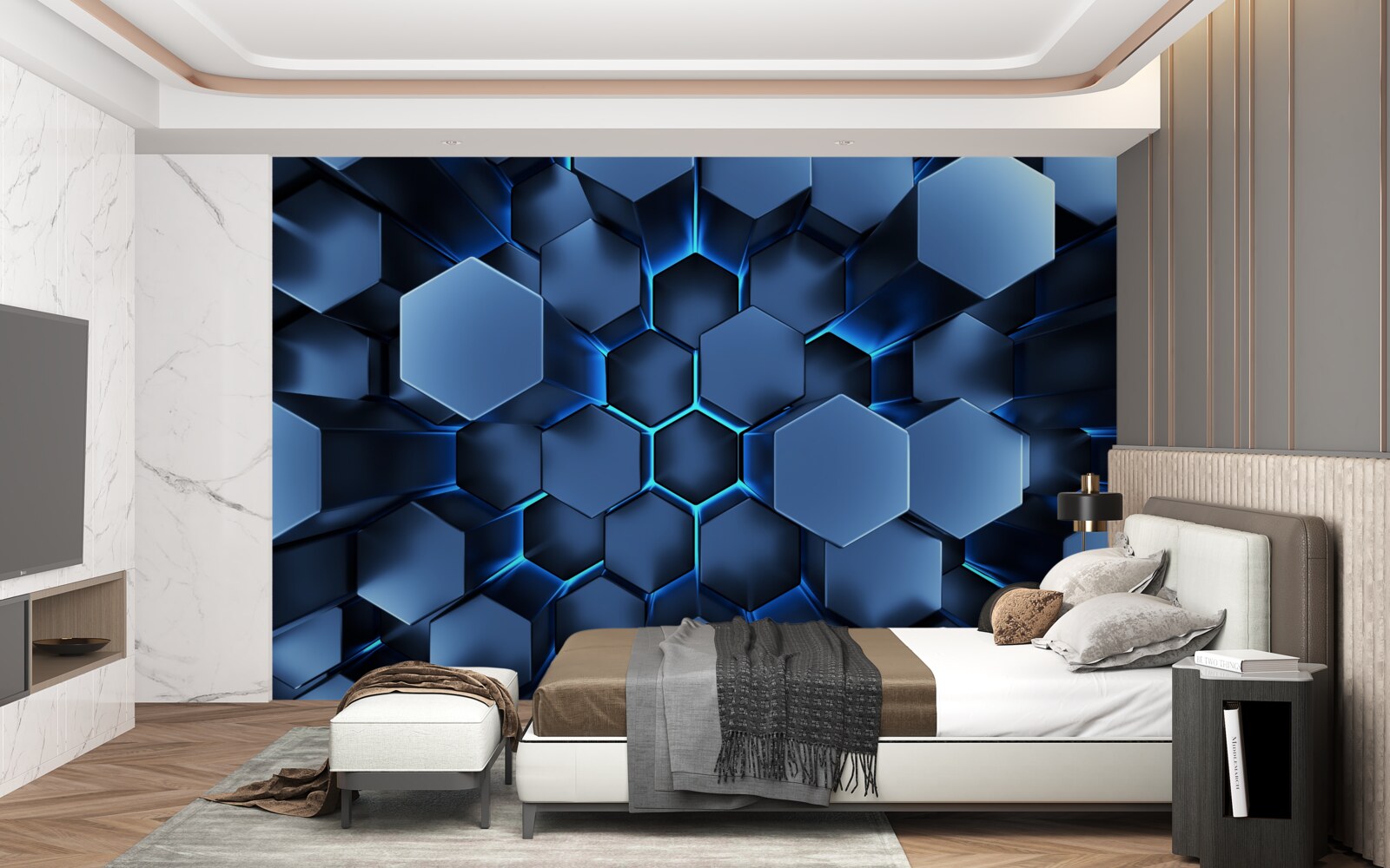 Fototapeta niebieskie pięciokąty są wolumetryczne