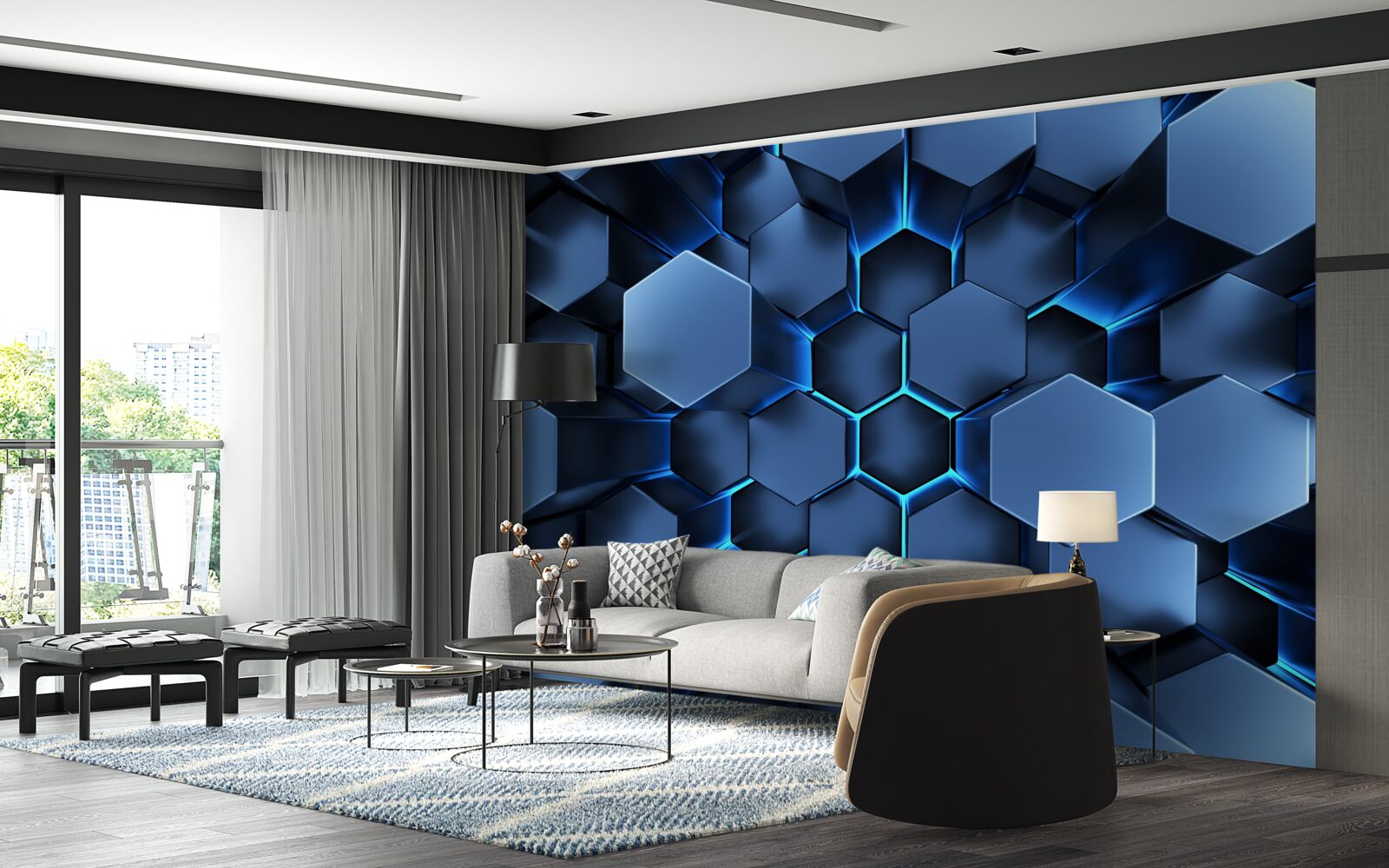 Fototapeta niebieskie pięciokąty są wolumetryczne