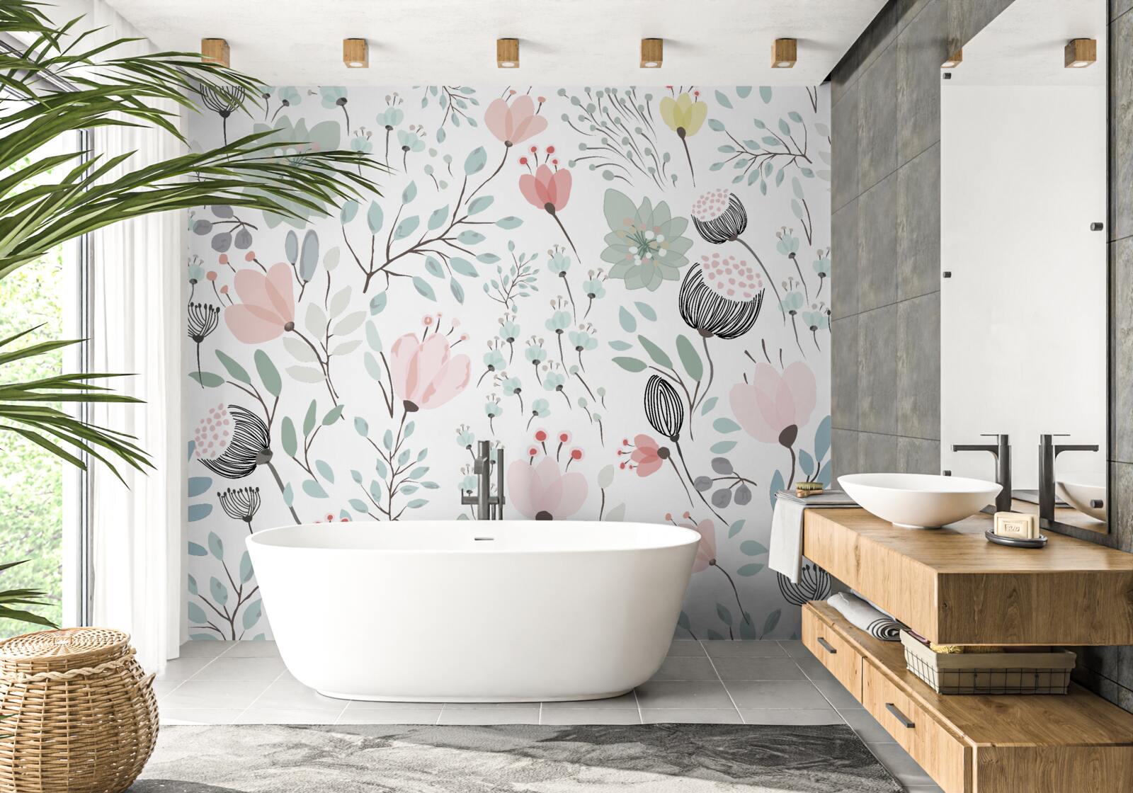 Fototapeta kwiaty w odcieniach różu i zieleni