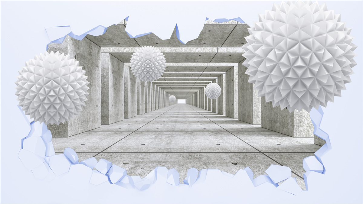 Fototapeta ostry tunel z pływającymi kulami