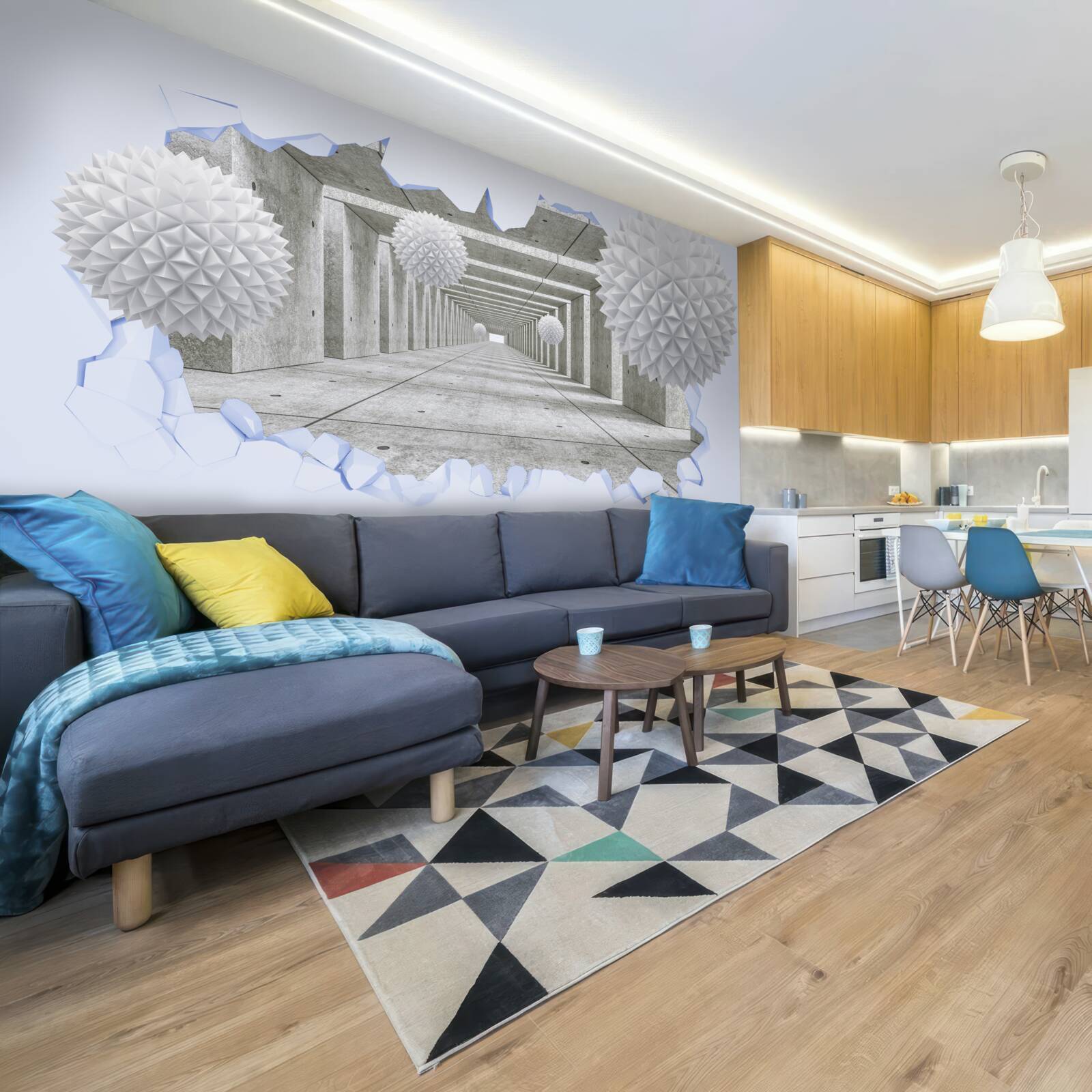 Fototapeta ostry tunel z pływającymi kulami