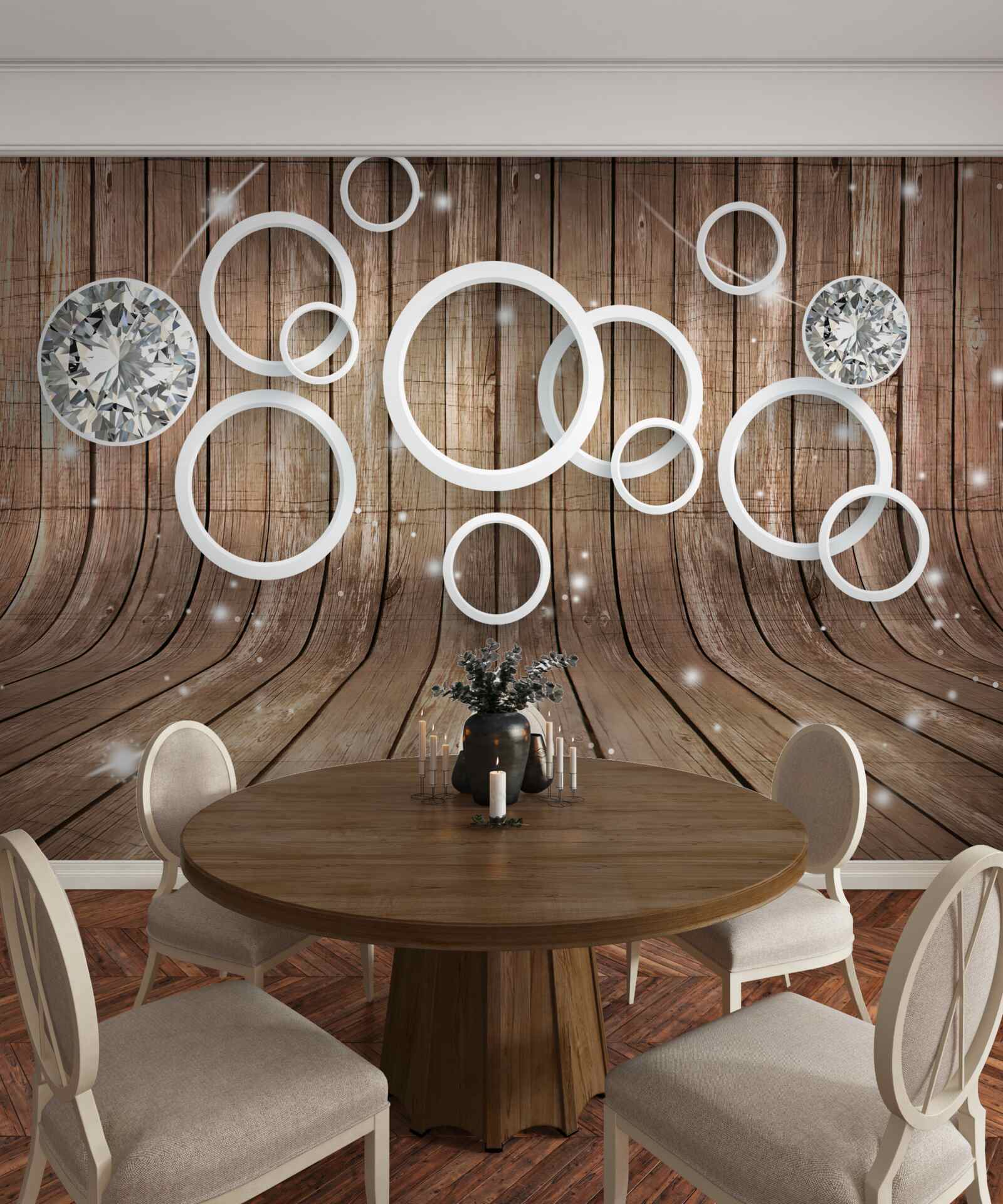 Fototapeta tekstura drewna i białe kółka