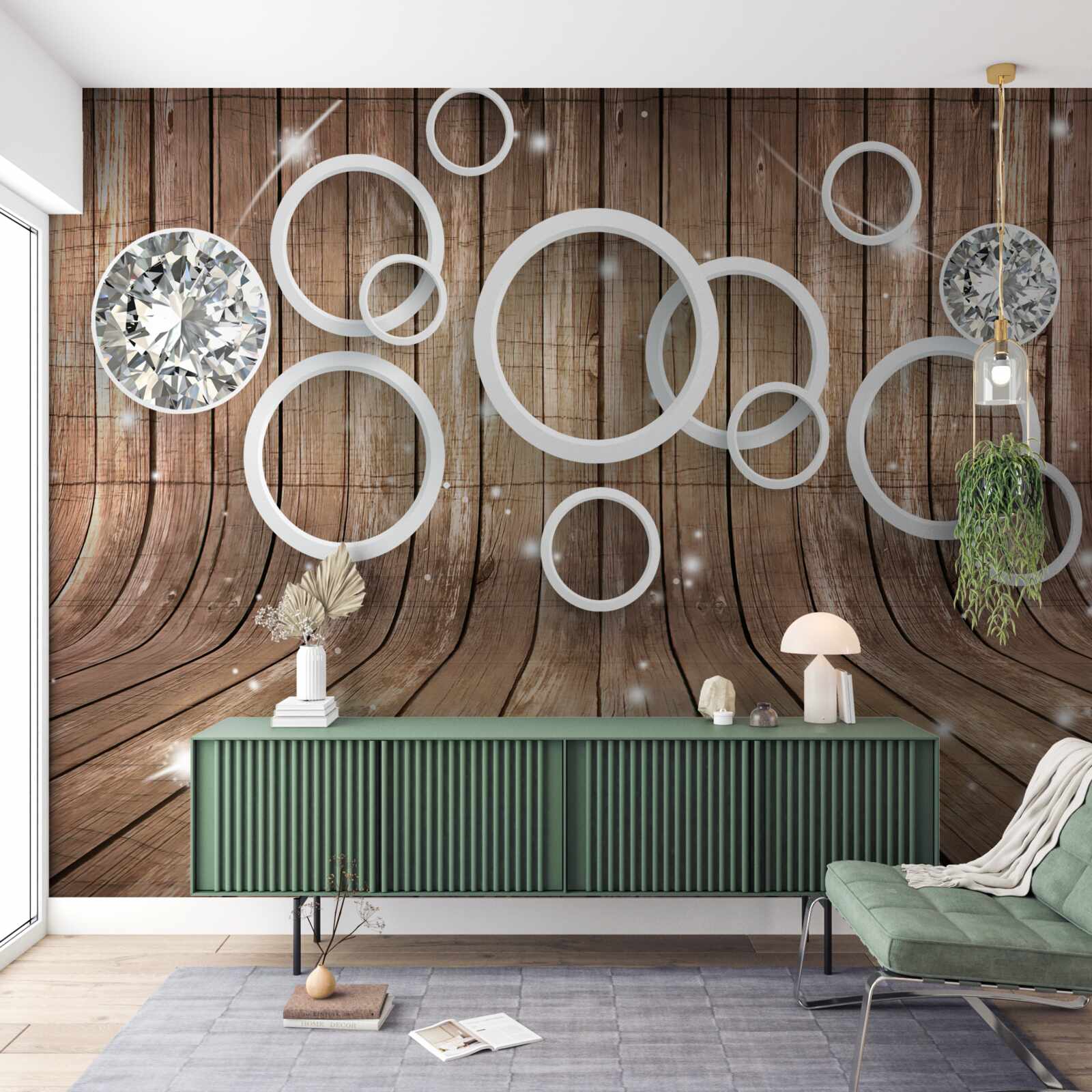 Fototapeta tekstura drewna i białe kółka