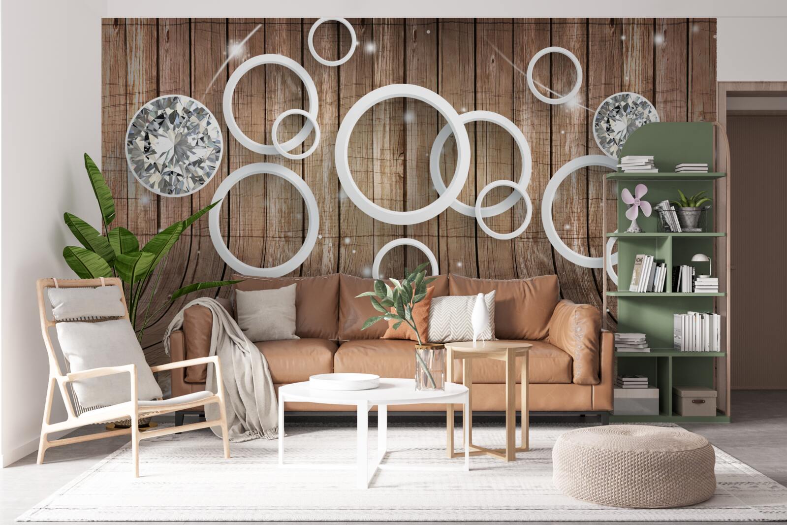 Fototapeta tekstura drewna i białe kółka