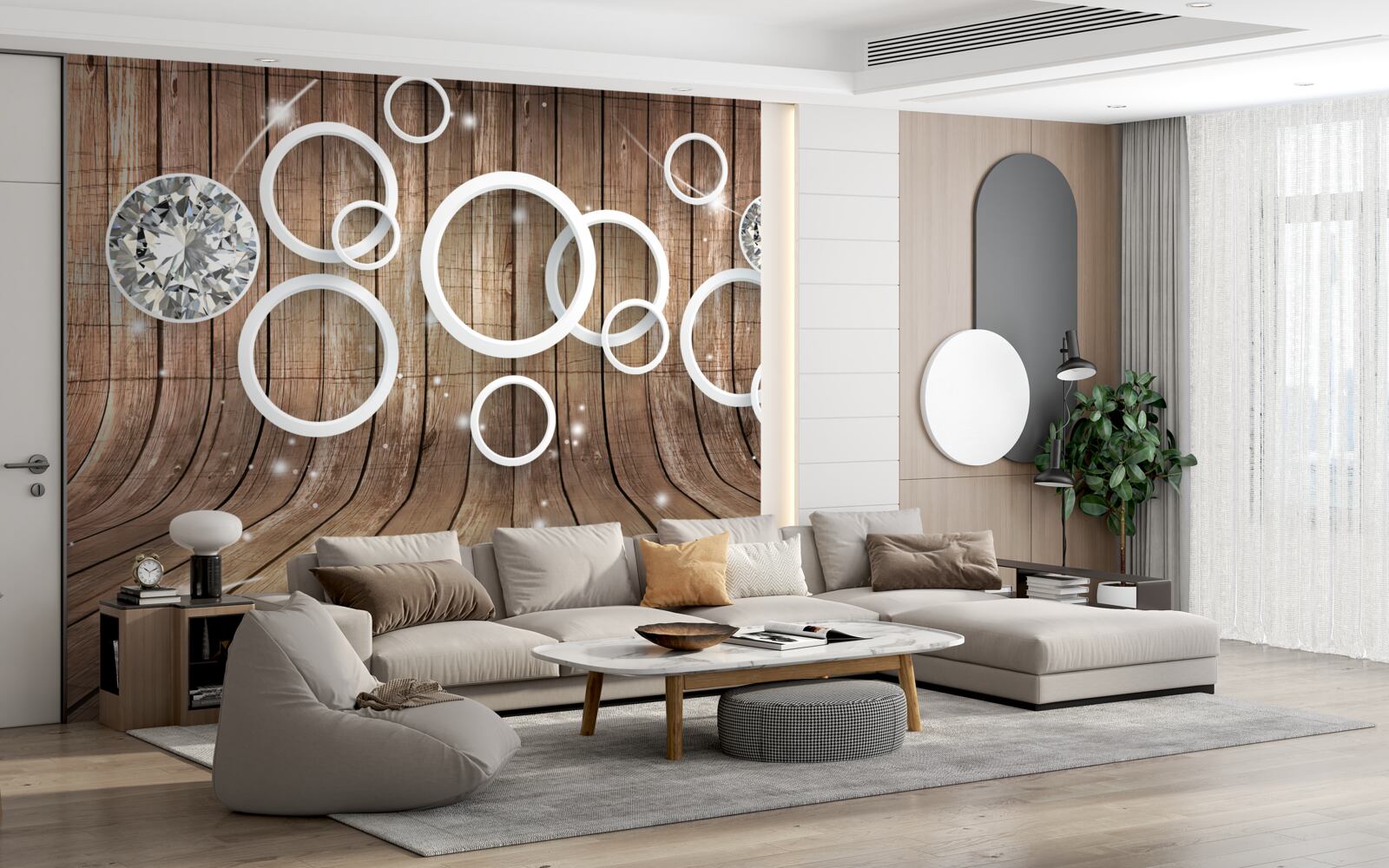 Fototapeta tekstura drewna i białe kółka