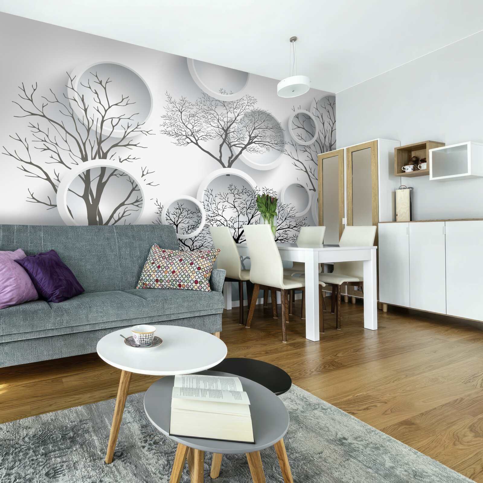 Fototapeta białe kółka i drzewa