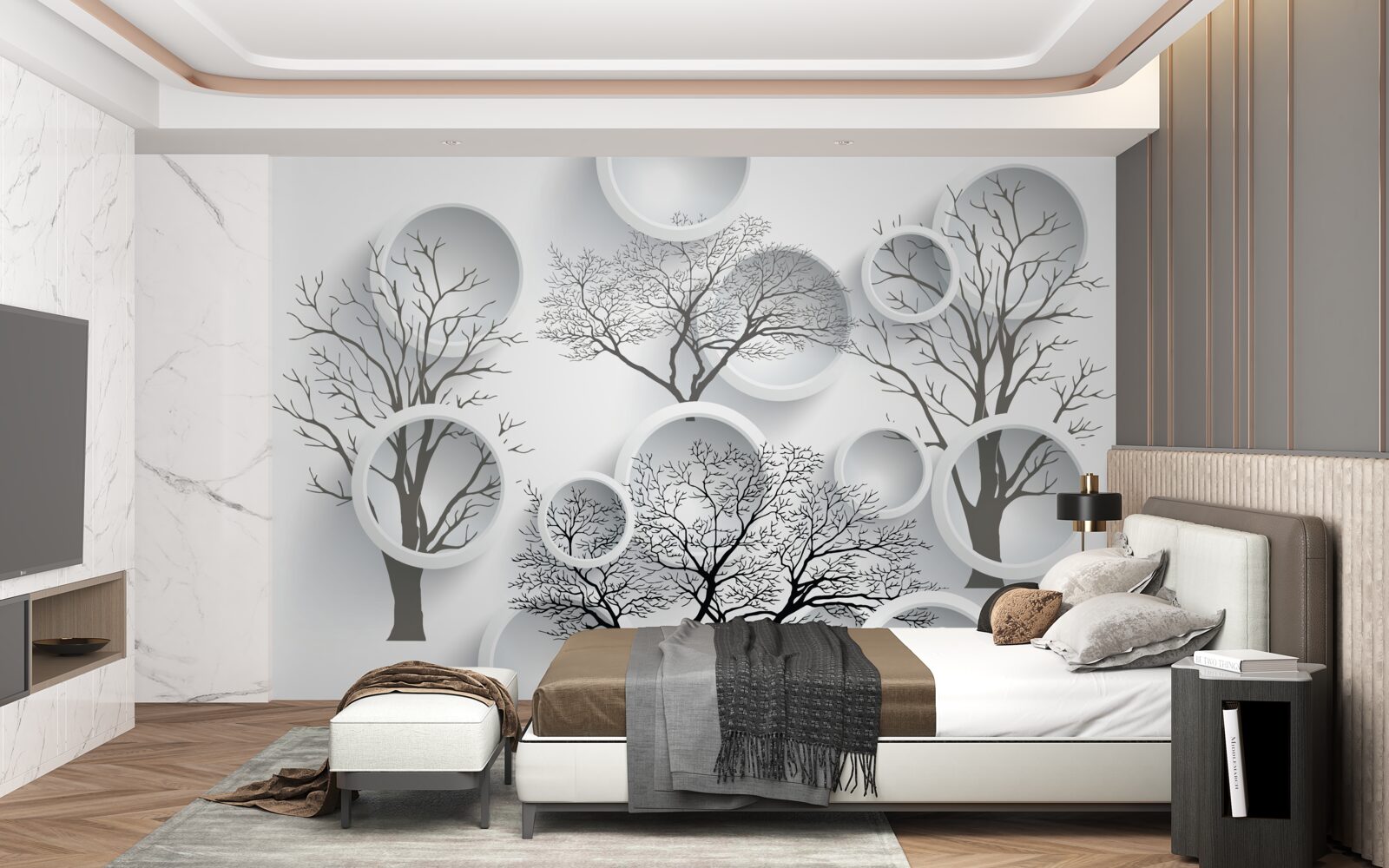 Fototapeta białe kółka i drzewa