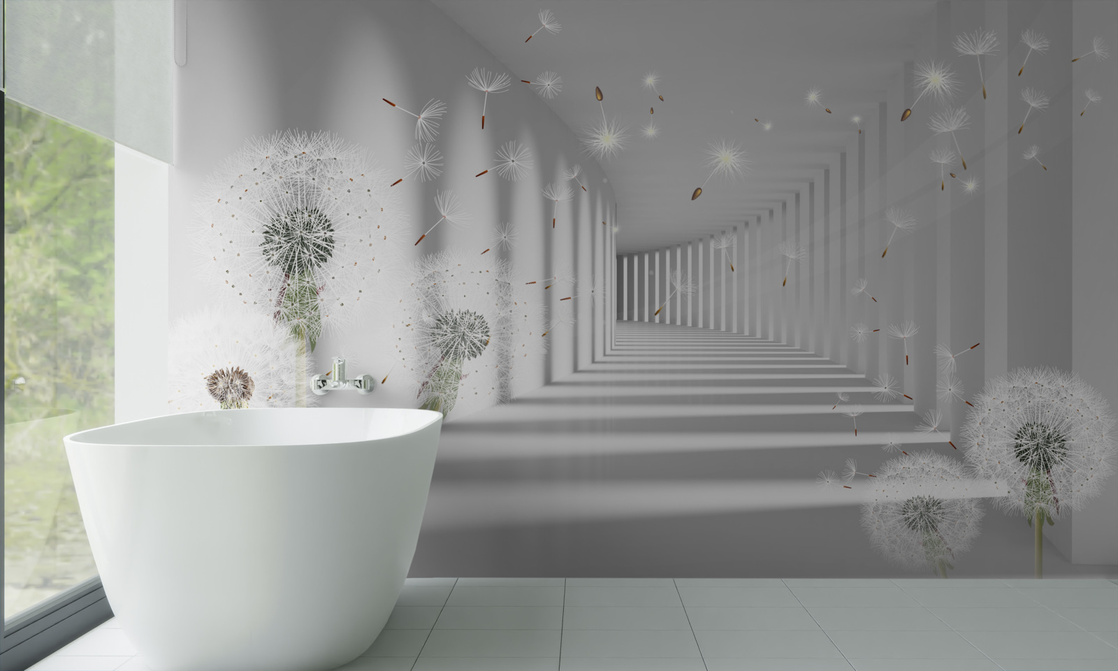 Fototapeta niekończący się tunel usiany mleczami