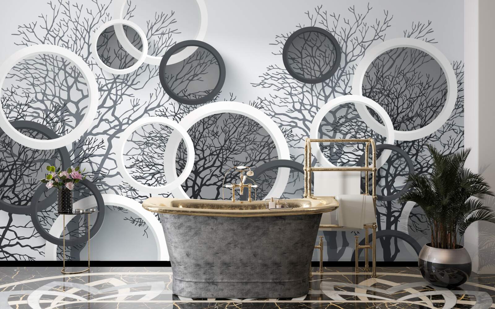 Fototapeta drzewa we mgle i okręgach